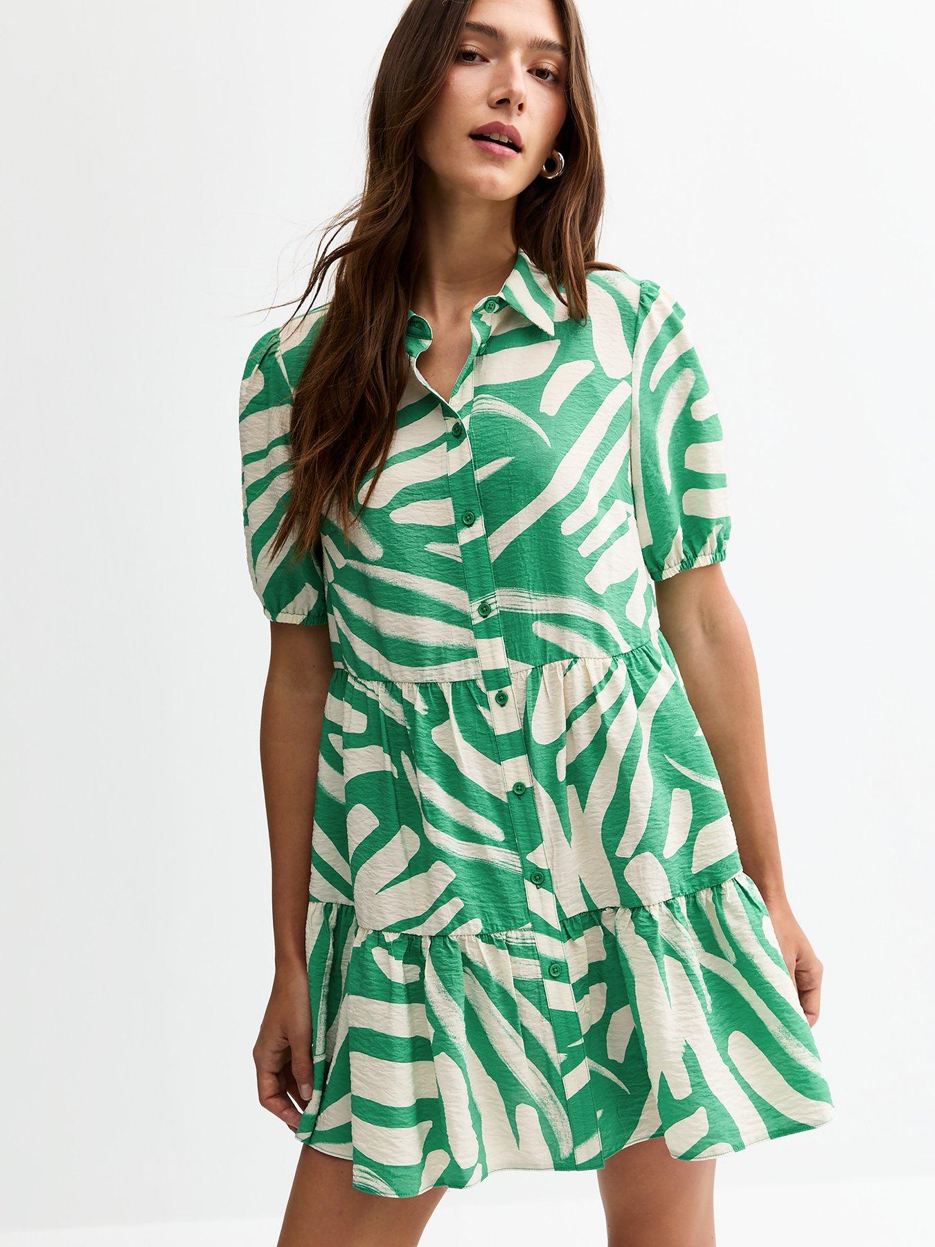 new-look-abstract-print-tiered-mini-shirt-dress-green