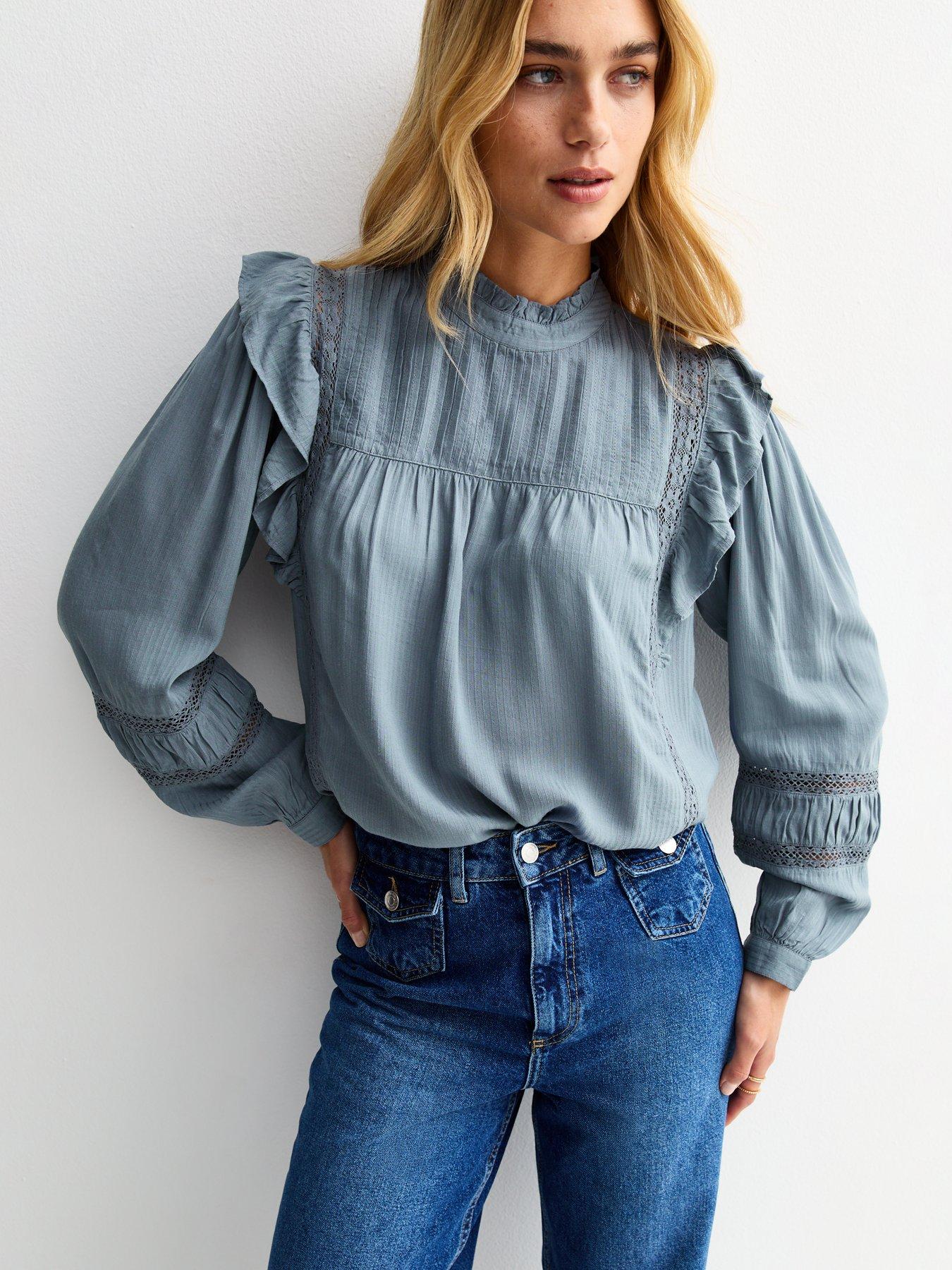 front image of new-look-frilly-trimmed-lace-insert-blouse-blue