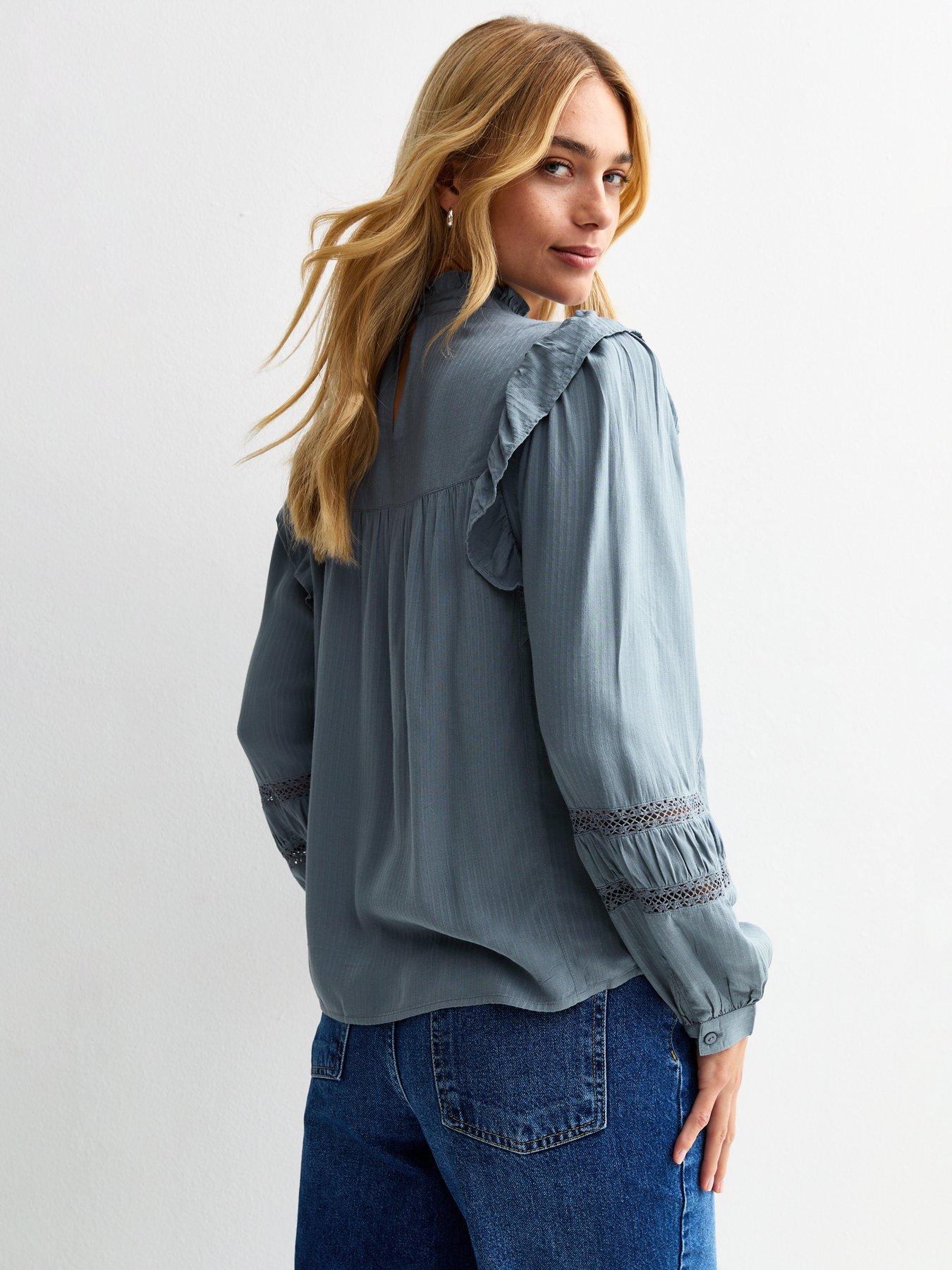 stillFront image of new-look-frilly-trimmed-lace-insert-blouse-blue