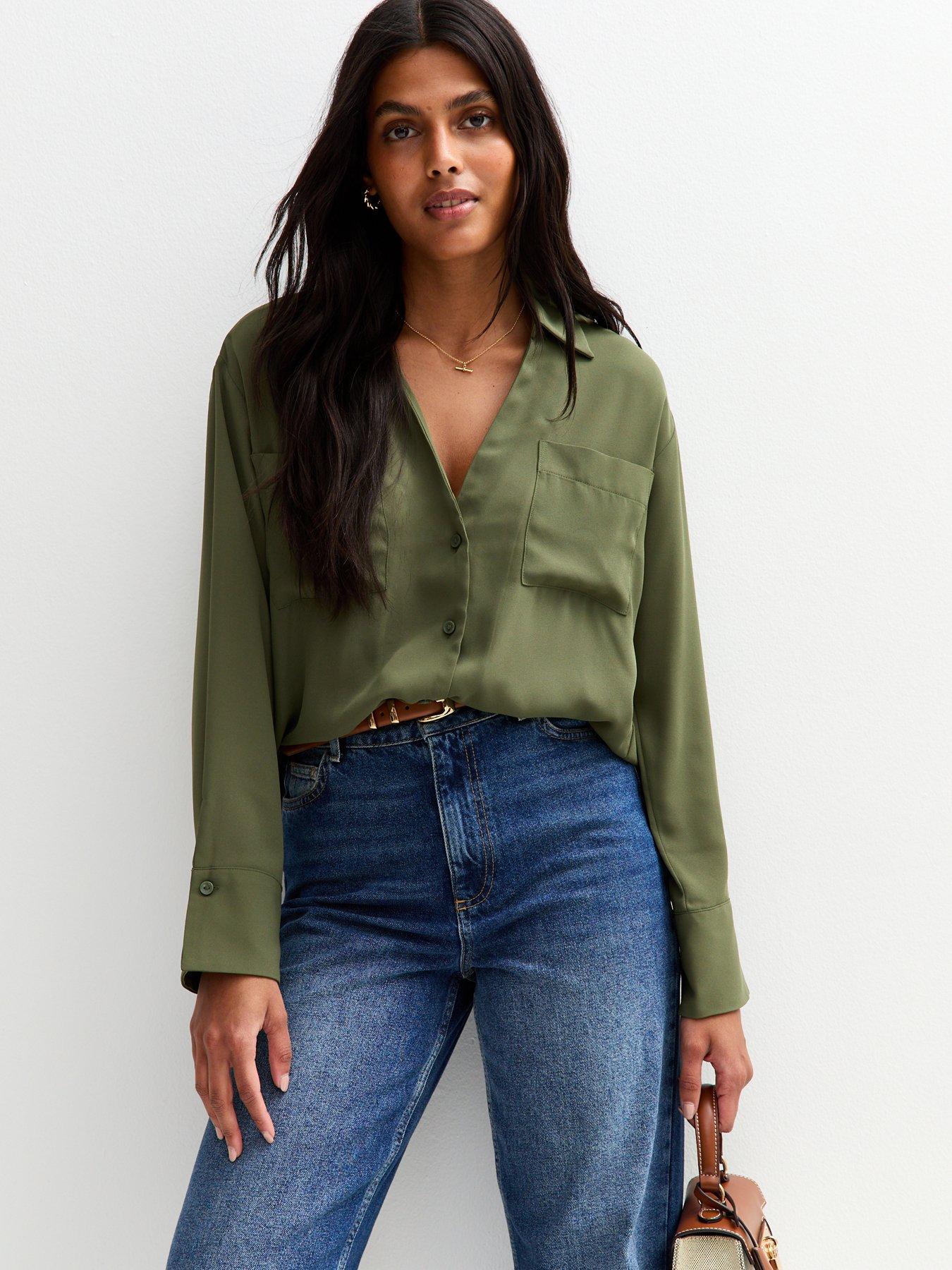 front image of new-look-v-neck-curved-hem-shirt