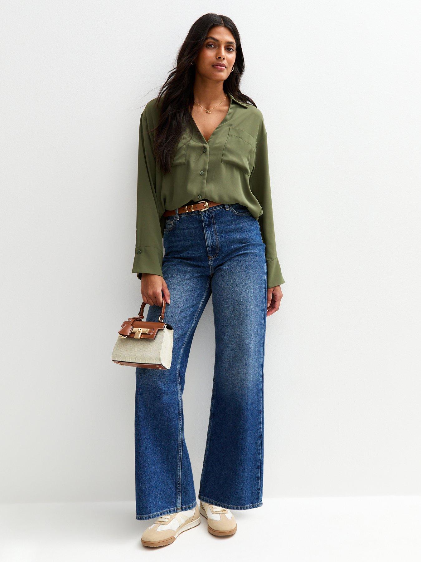  image of new-look-v-neck-curved-hem-shirt