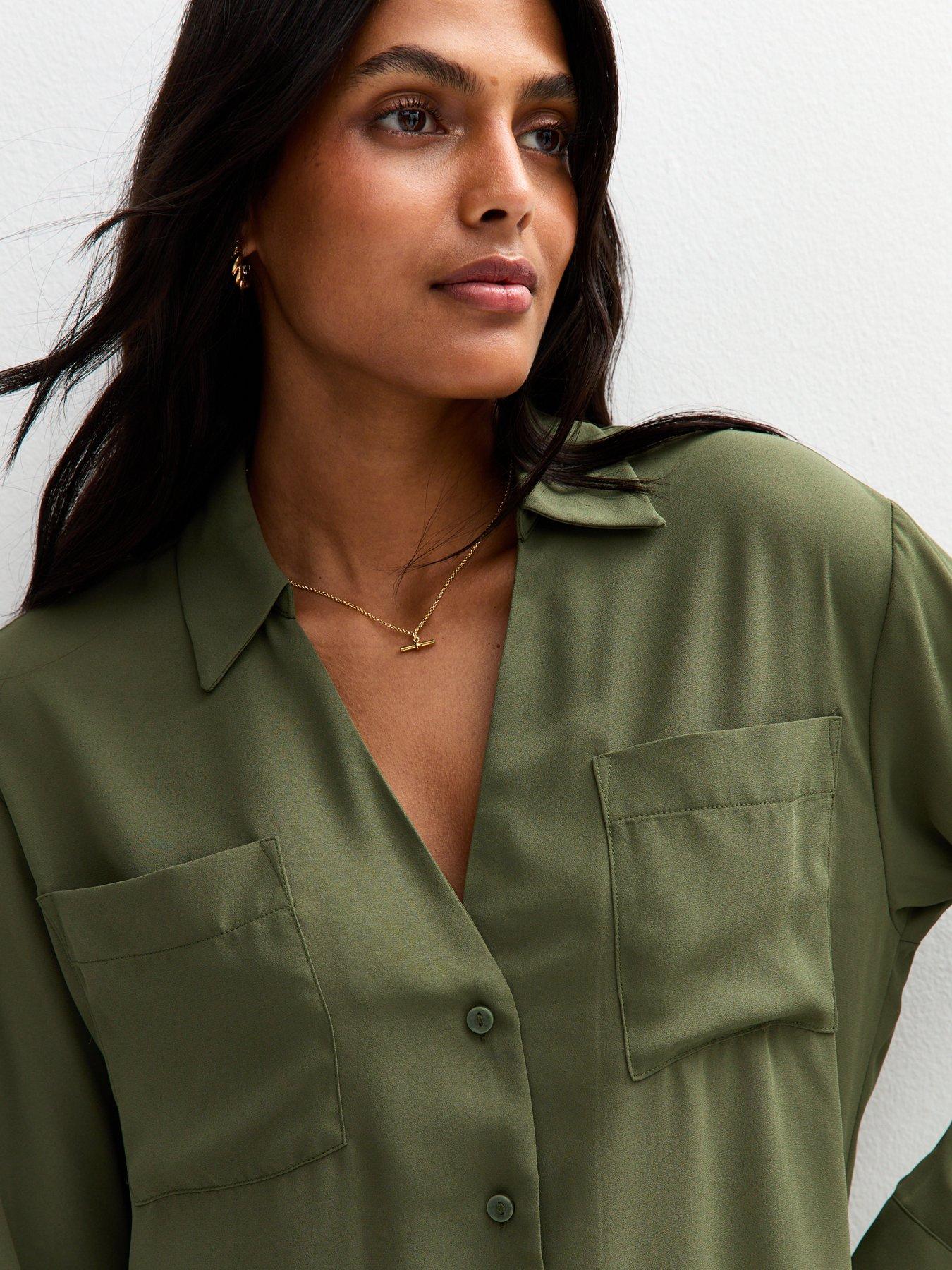  image of new-look-v-neck-curved-hem-shirt