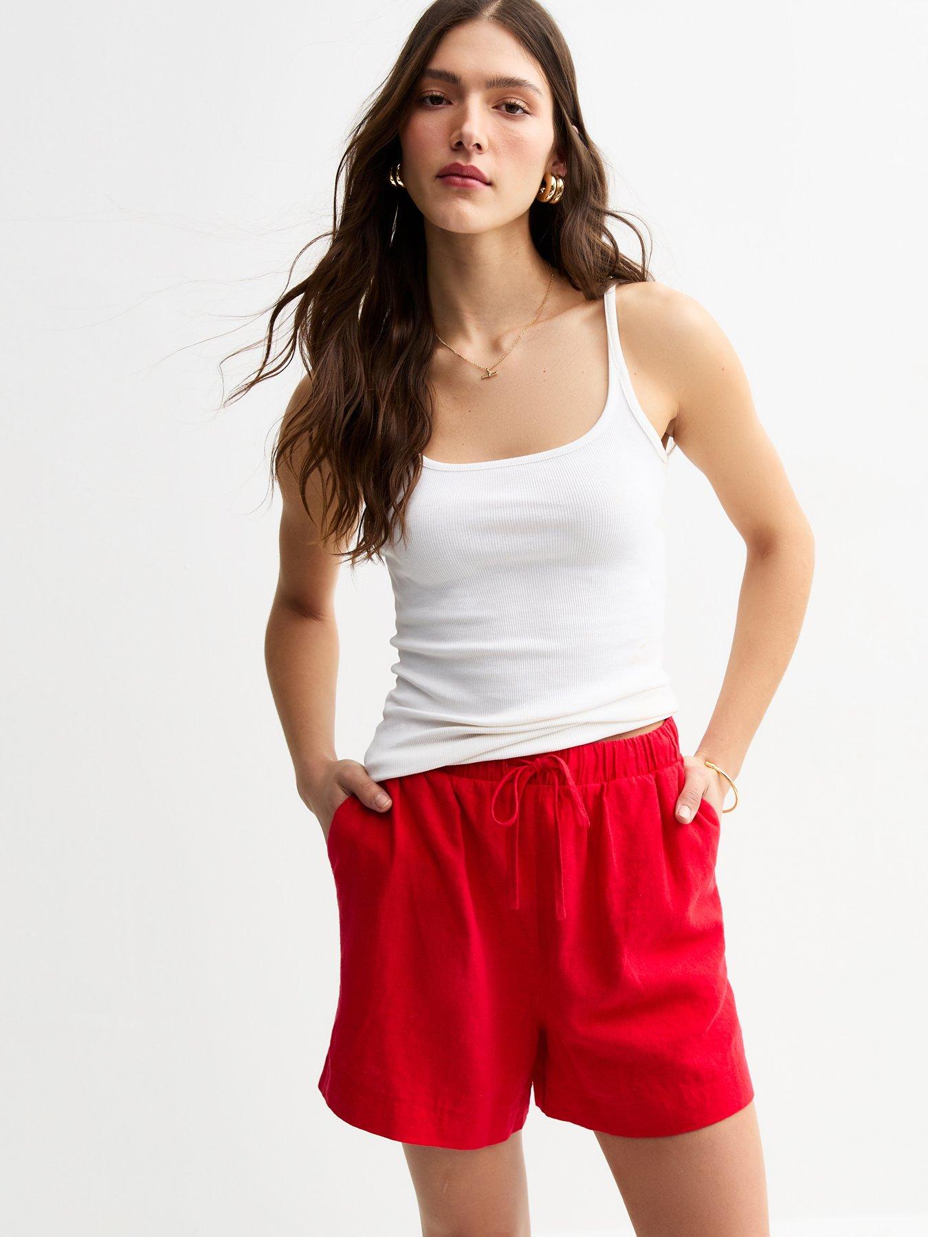  image of new-look-linen-blend-drawstring-waist-shorts-red