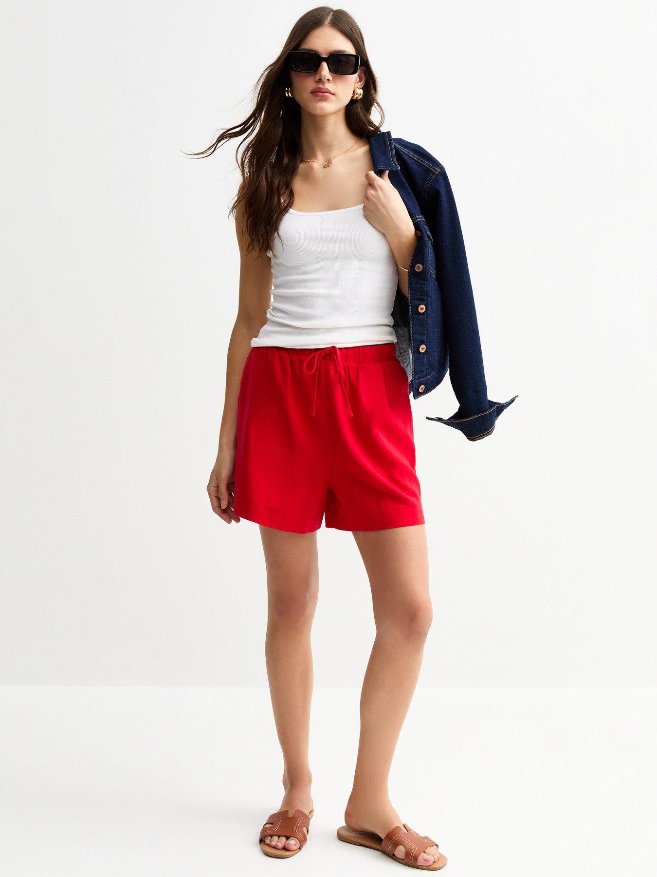  image of new-look-linen-blend-drawstring-waist-shorts-red