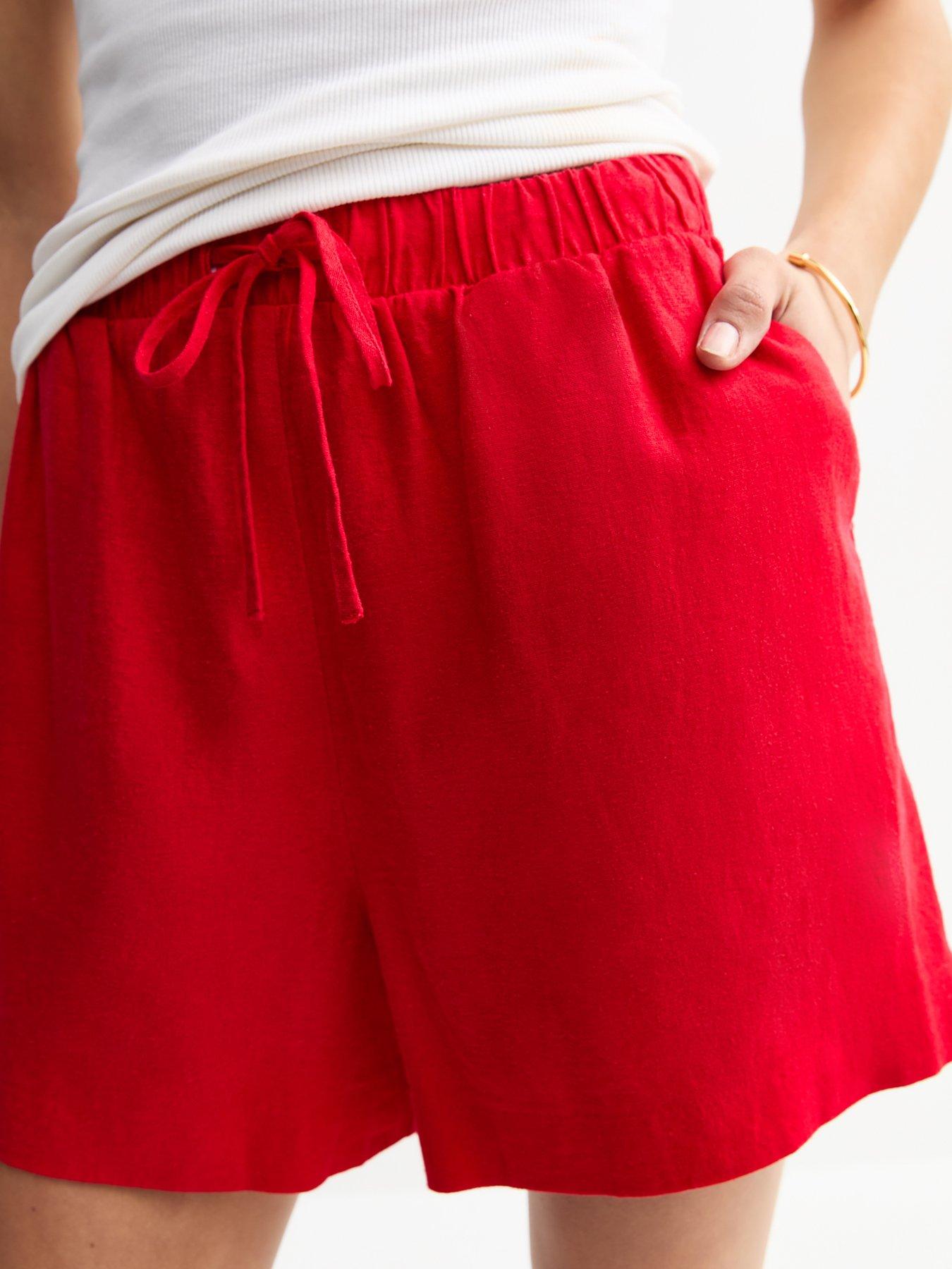  image of new-look-linen-blend-drawstring-waist-shorts-red