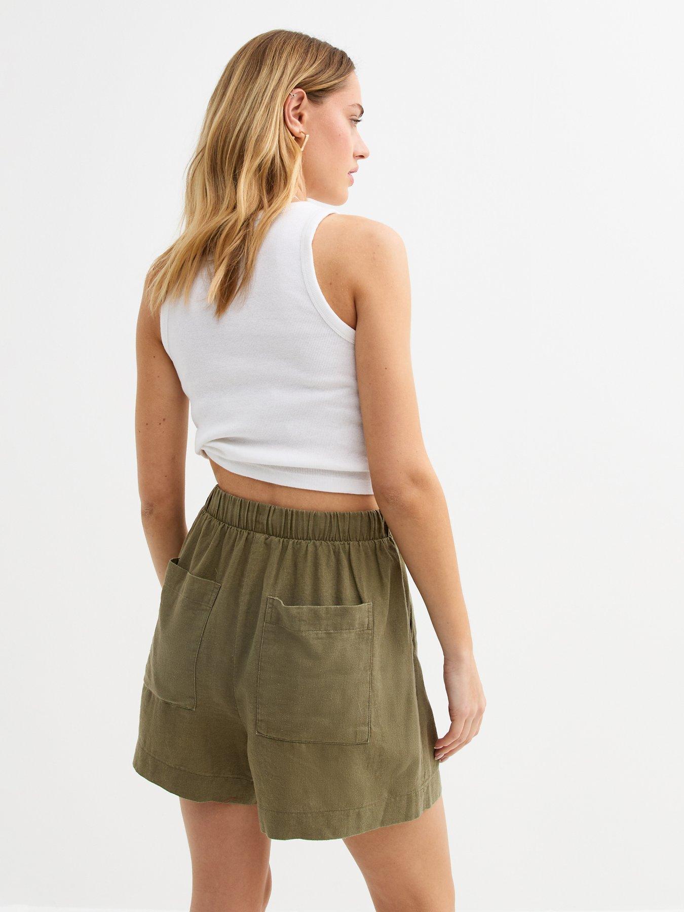  image of new-look-linen-blend-drawstring-waist-shorts-green