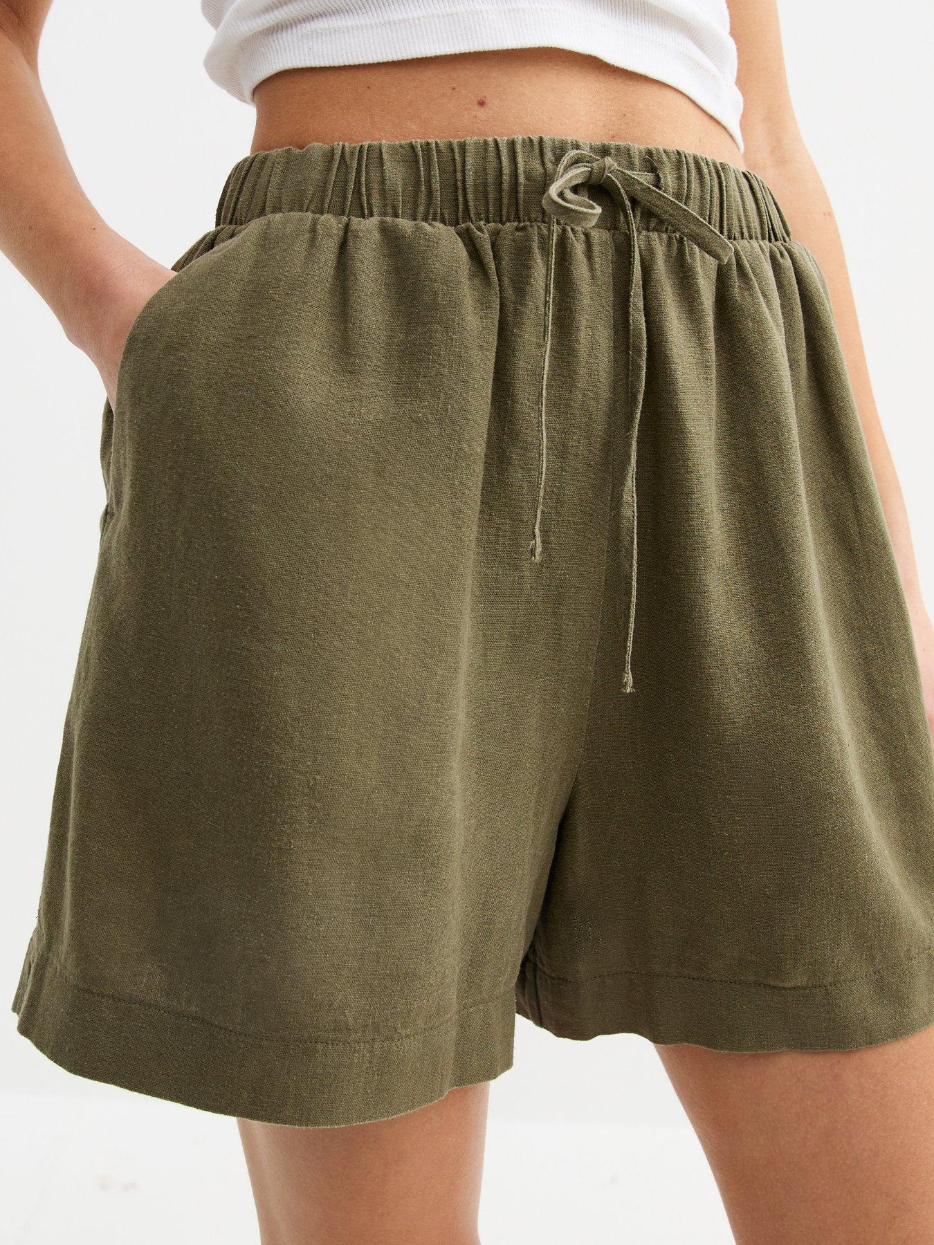  image of new-look-linen-blend-drawstring-waist-shorts-green