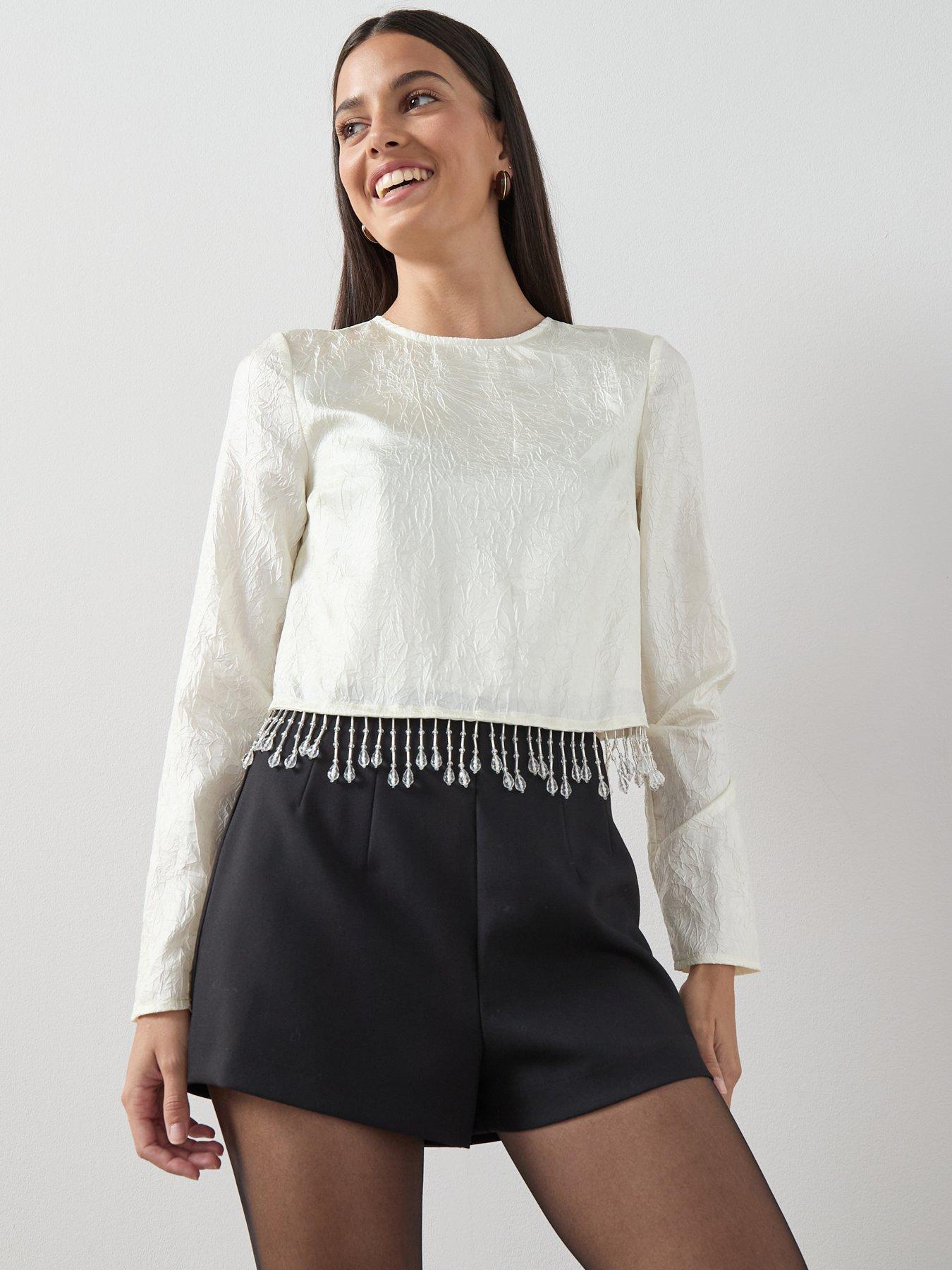 the-very-collection-embellished-trim-crease-effect-top-yellow