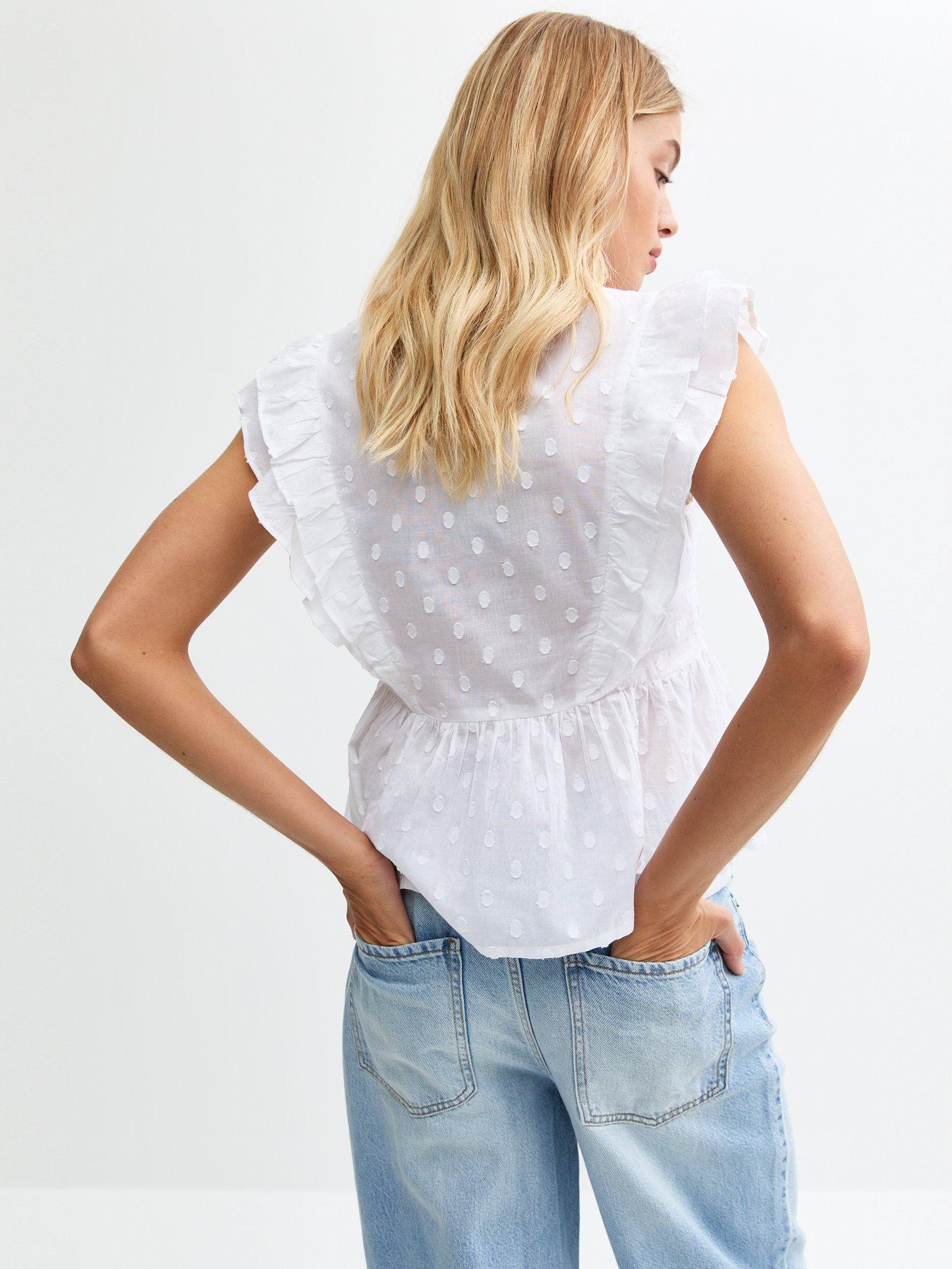 stillFront image of new-look-white-laced-frilly-button-v-neck-top