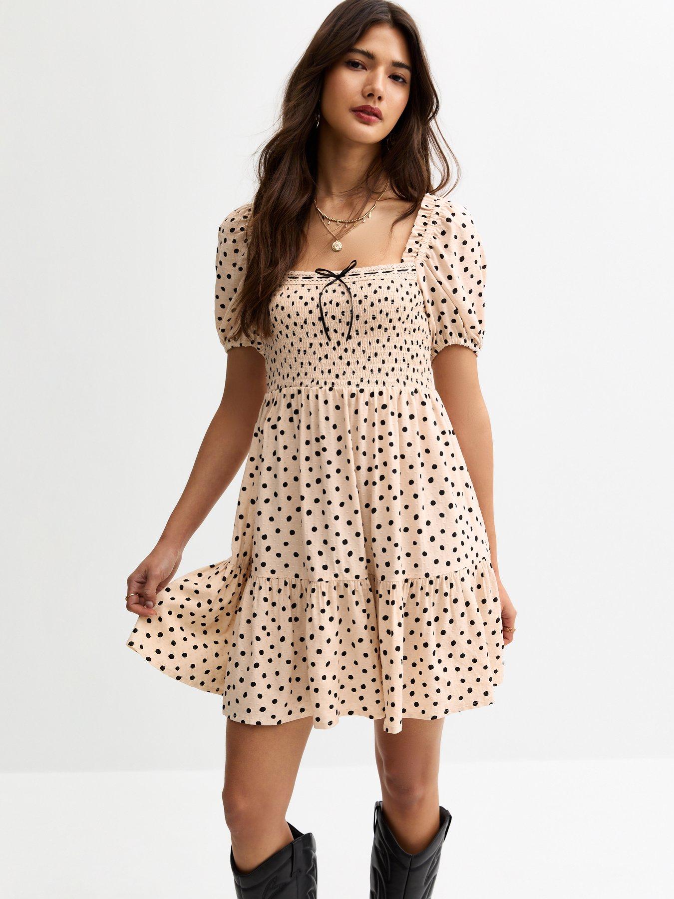 new-look-cream-polka-dot-milkmaid-mini-dress
