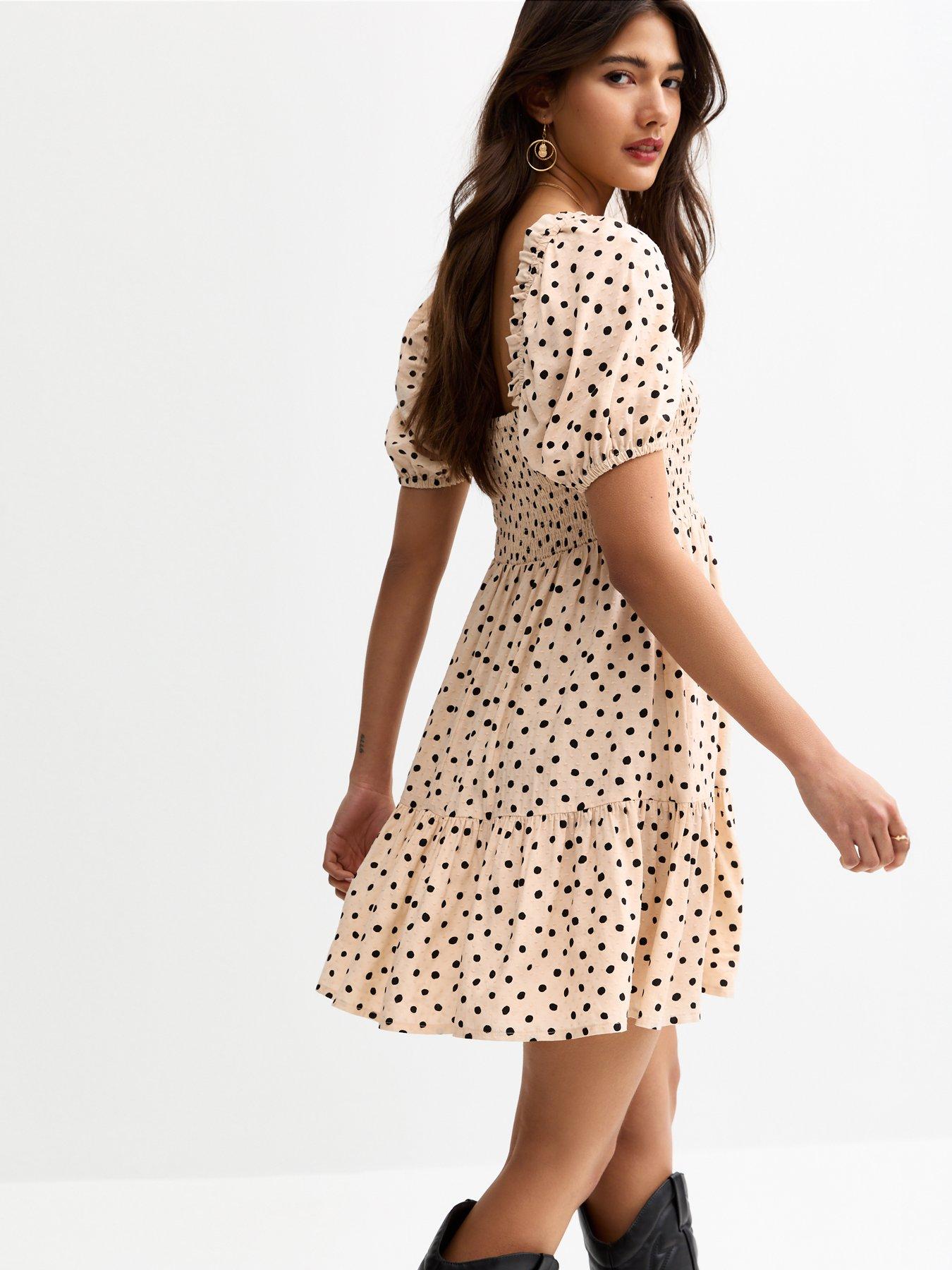 Cream Polka Dot Sleeveless Mini Dress