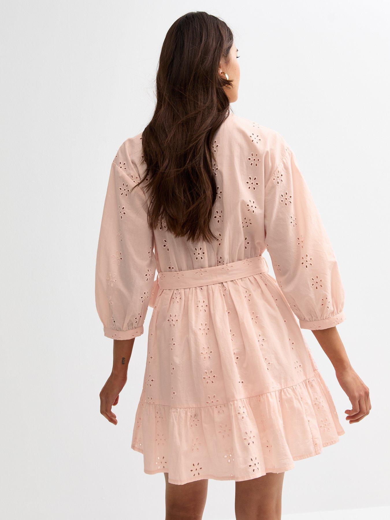stillFront image of new-look-broderie-long-sleeve-smock-dress-light-pink