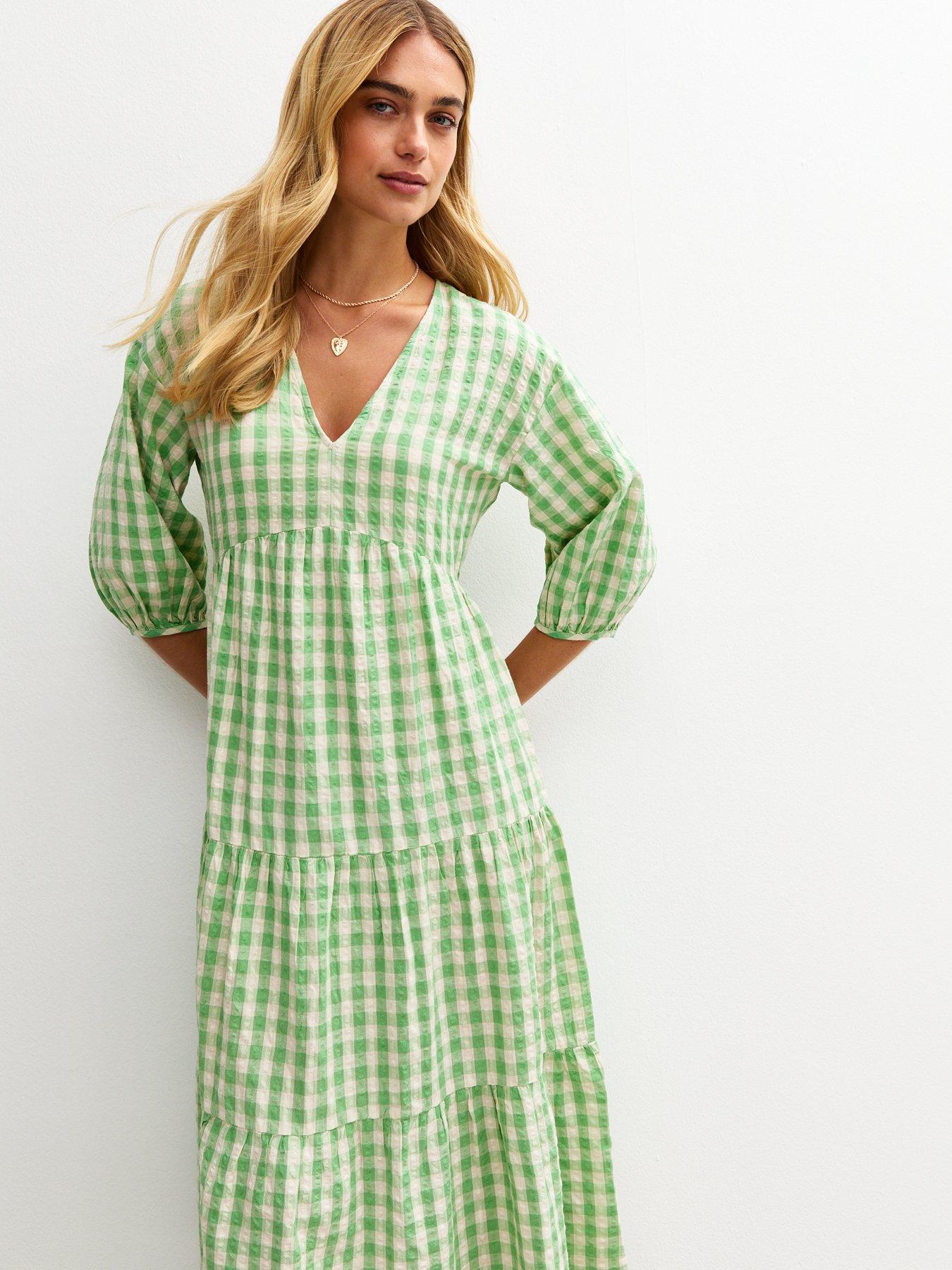 New Look Gingham Check Smock Midi Dress - Green | Littlewoods