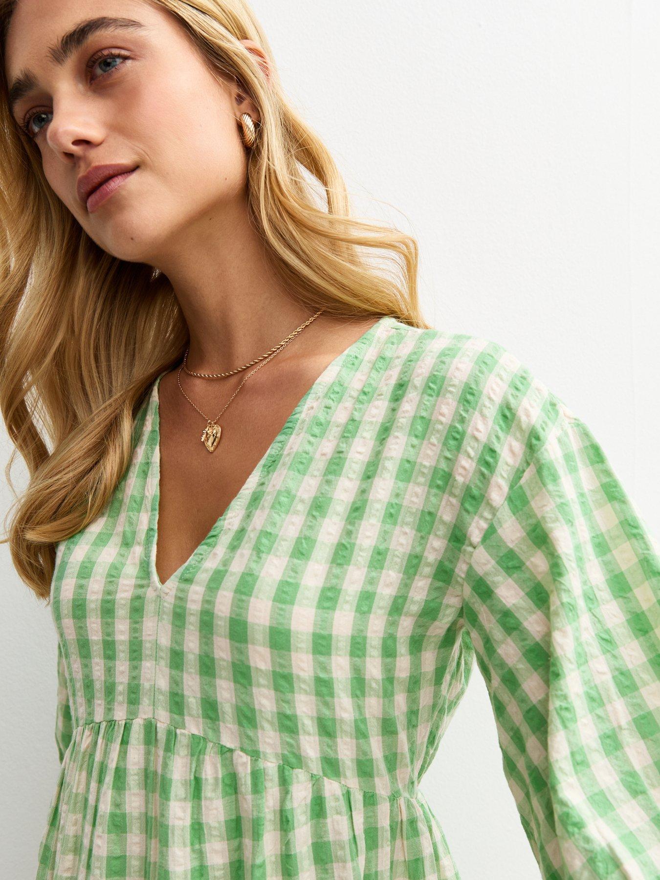 New Look Gingham Check Smock Midi Dress - Green | Littlewoods