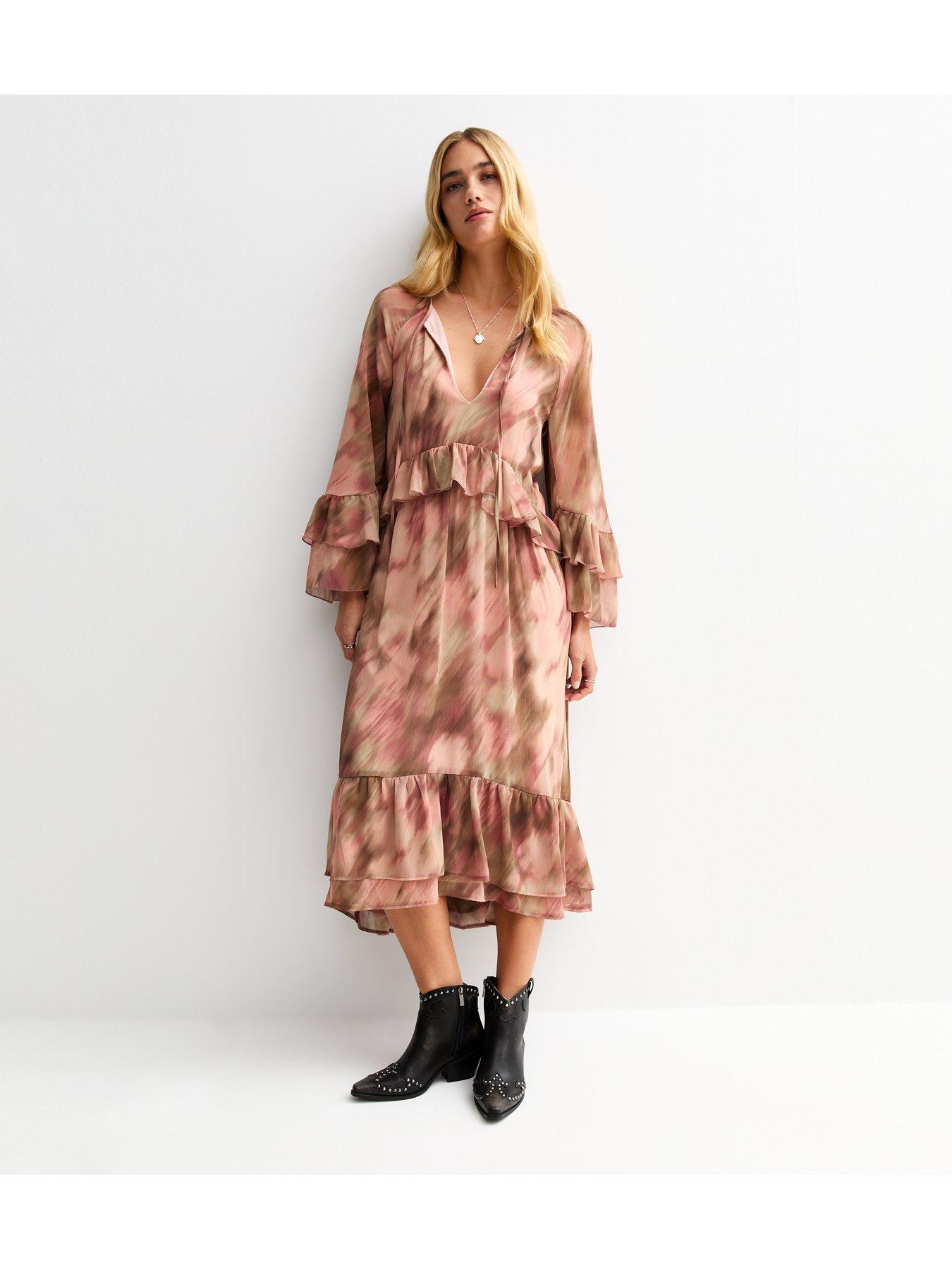 new look chiffon dress New Look floral chiffon ruffle midi dress in blue