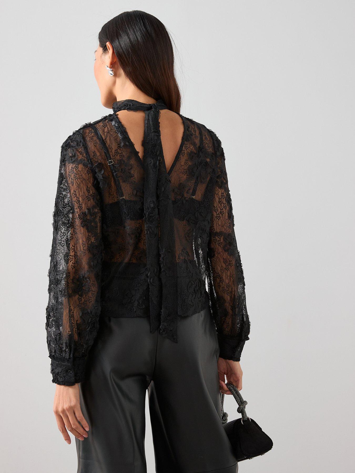 stillFront image of the-very-collection-lace-tie-neck-blouse