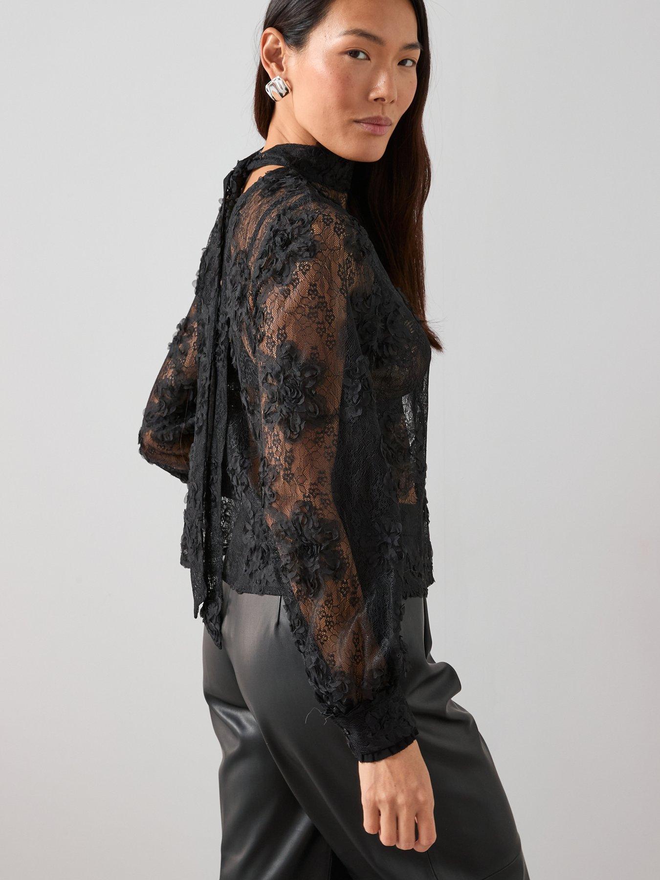  image of the-very-collection-lace-tie-neck-blouse