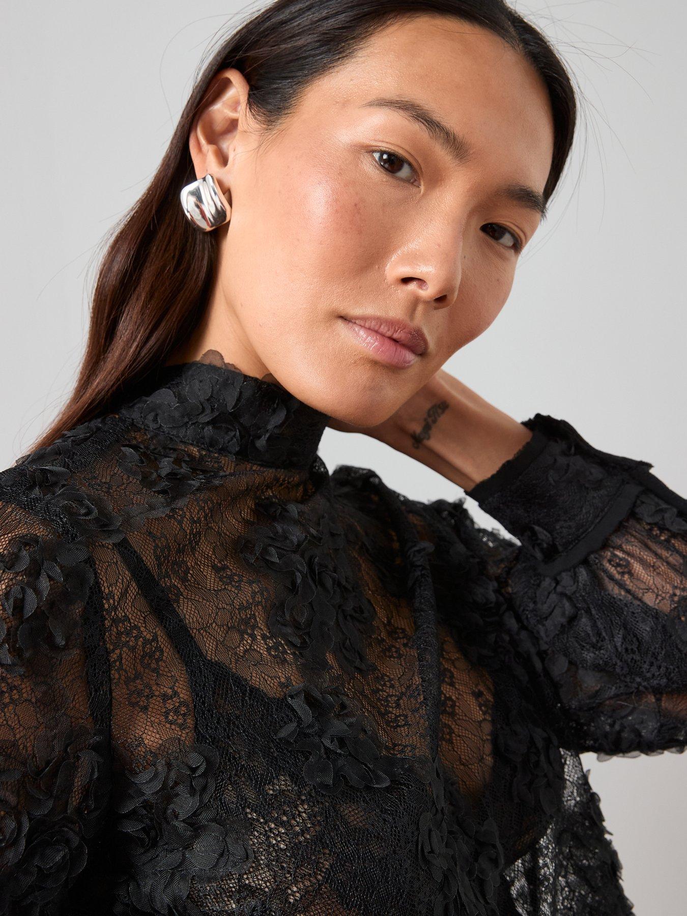  image of the-very-collection-lace-tie-neck-blouse