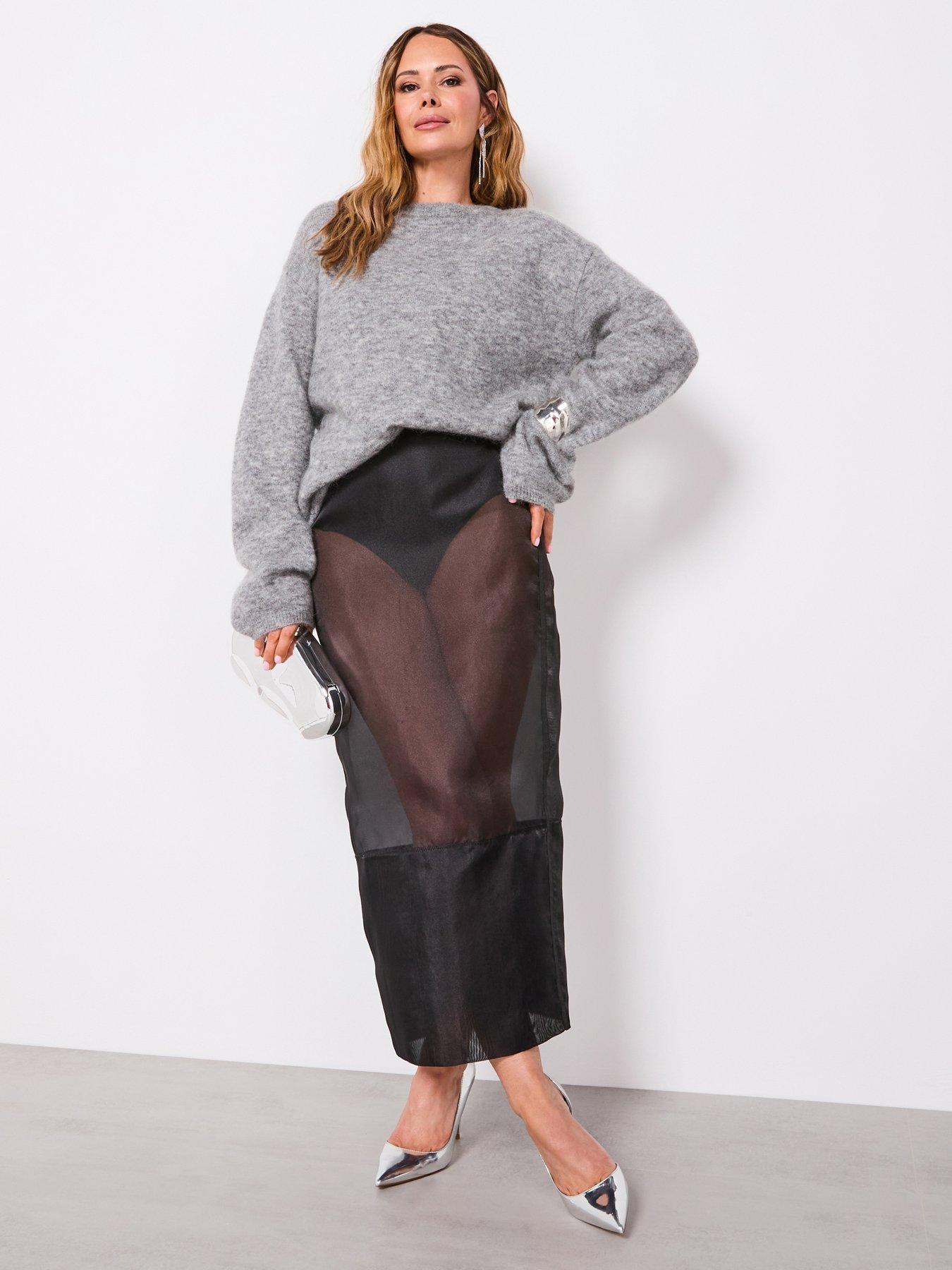 The Very Collection X Carol Byrne Sheer Organza Fitted Pencil Skirt - Black
