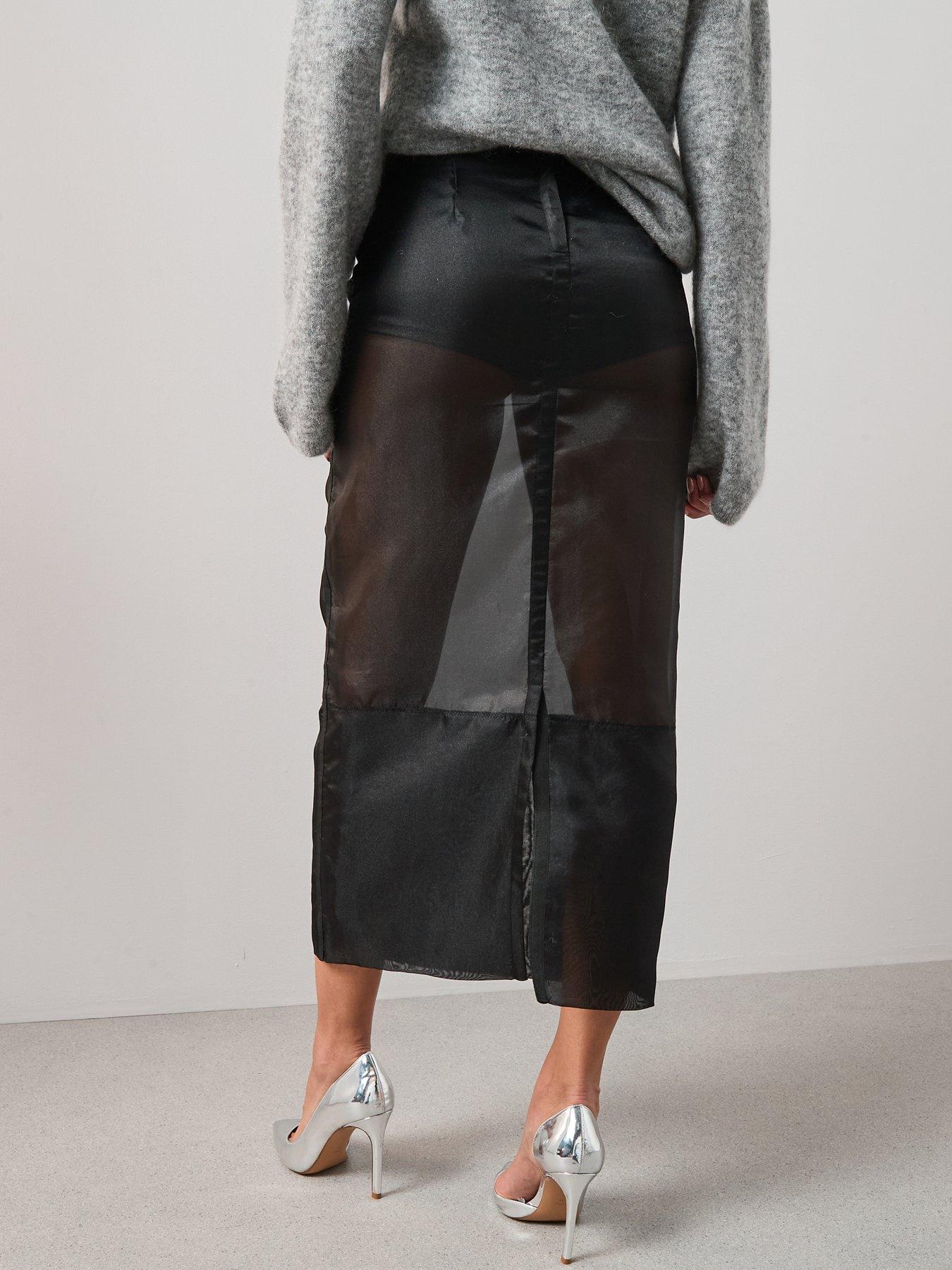 back image of the-very-collection-sheer-organza-fitted-pencil-skirt-black