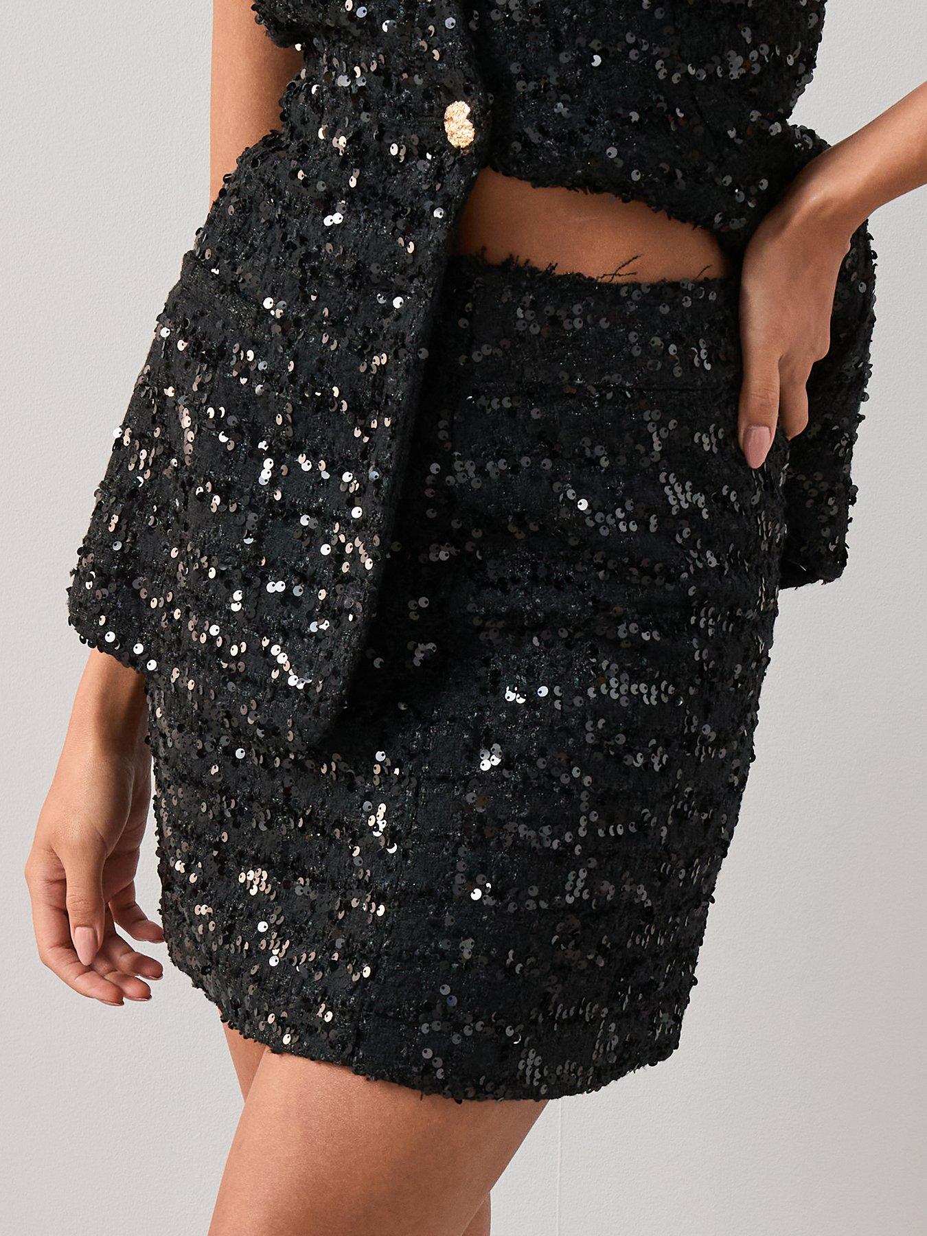  image of the-very-collection-sequin-boucle-mini-skirt-black