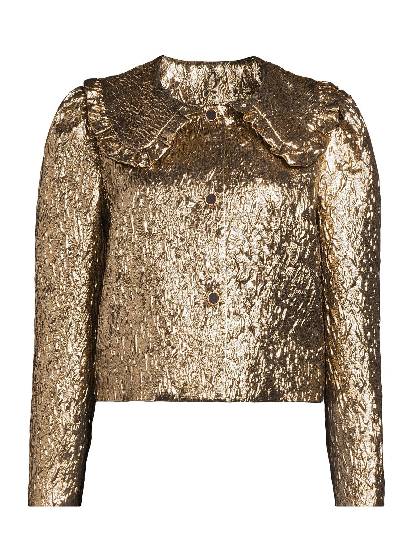 Image 7 of 7 of The Very Collection X Carol Byrne Textured Peter Pan Collared Crop Jacket - Gold