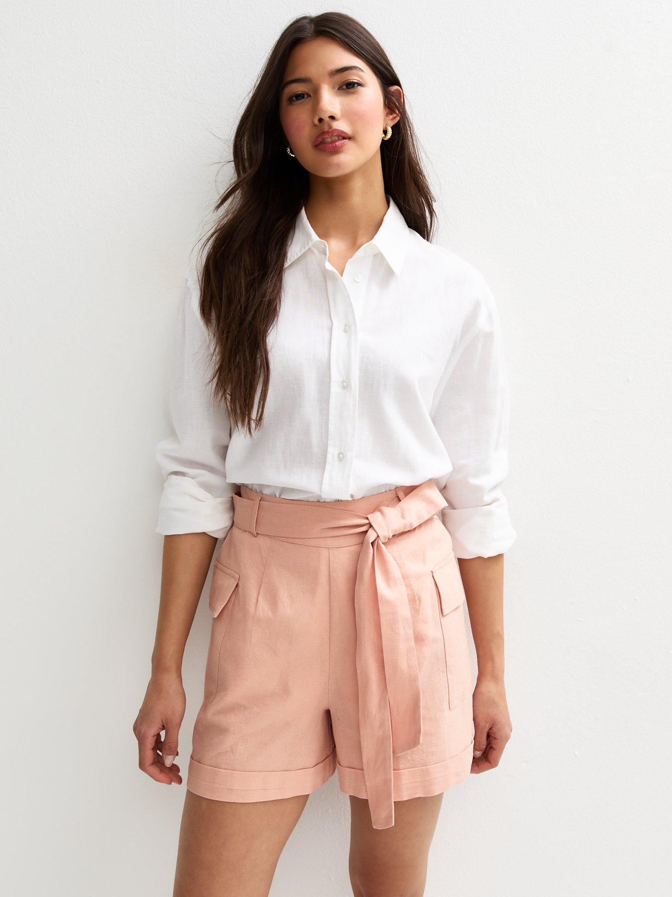 undefined Tie Waist Utility Shorts - Pink