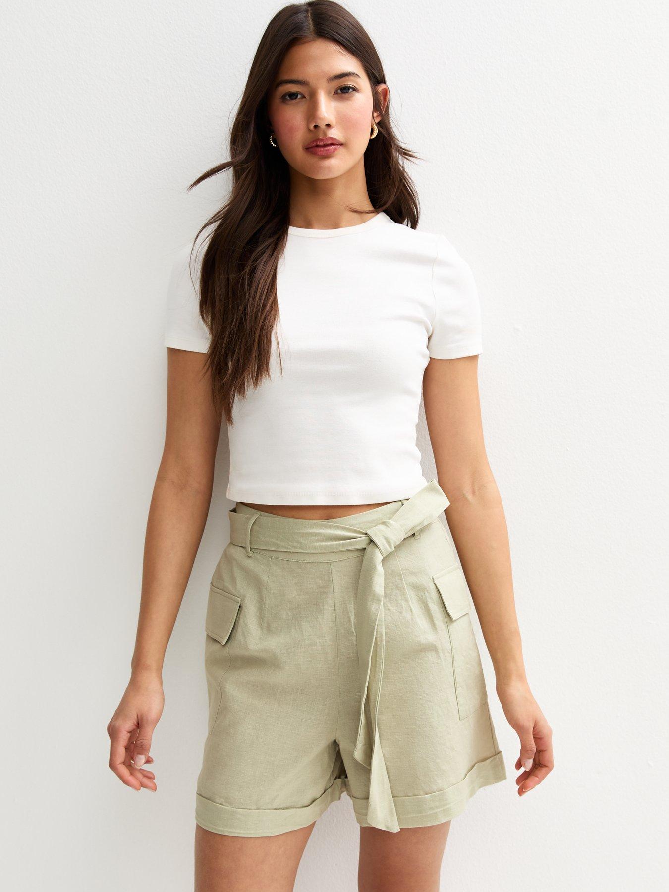 undefined Tie Waist Utility Shorts - Light Green