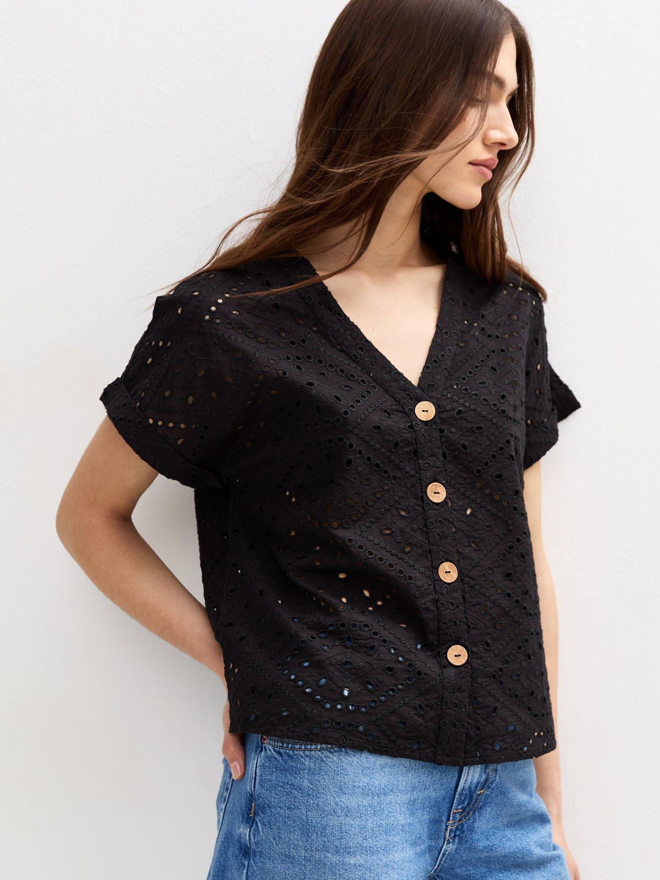 front image of new-look-broderie-anglaise-short-sleeve-shirt-black