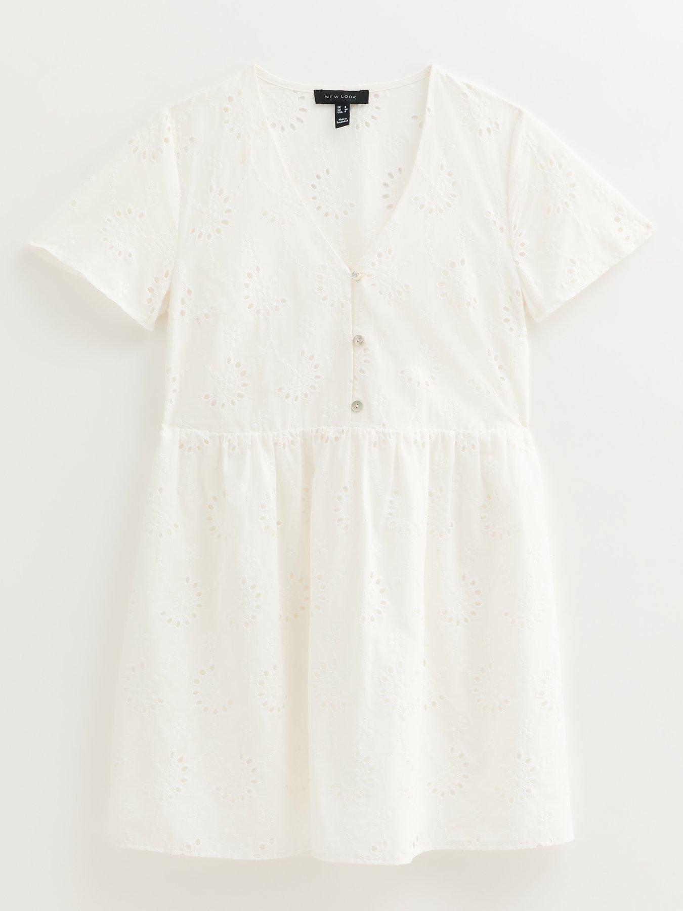  image of new-look-white-broderie-anglaise-v-neck-mini-dress