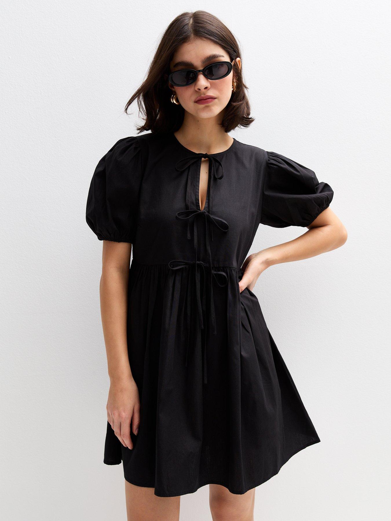 new-look-black-tie-front-bow-detail-mini-dress