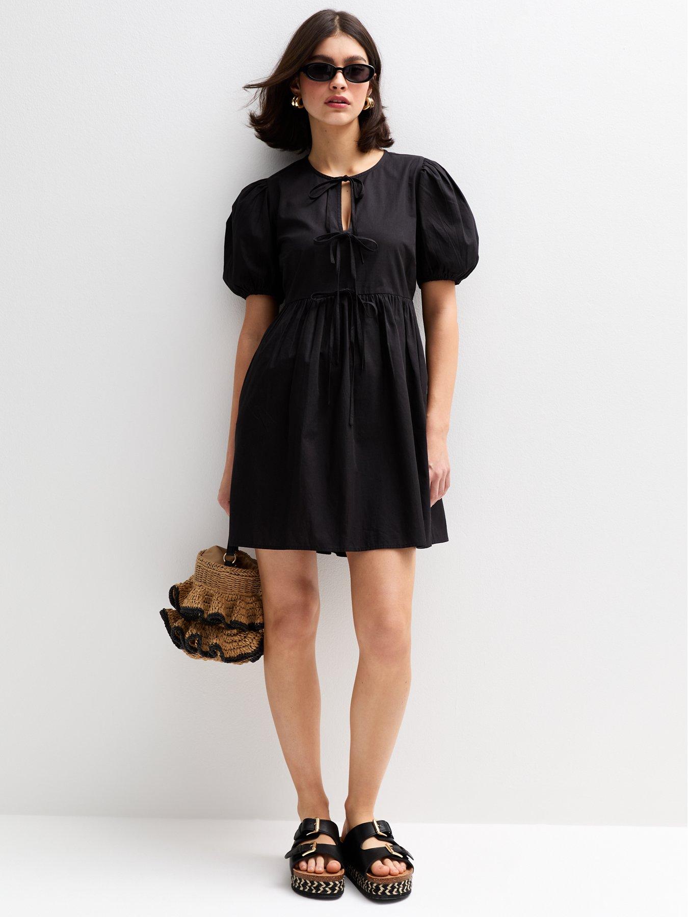  image of new-look-tie-front-bow-detail-mini-dress-black