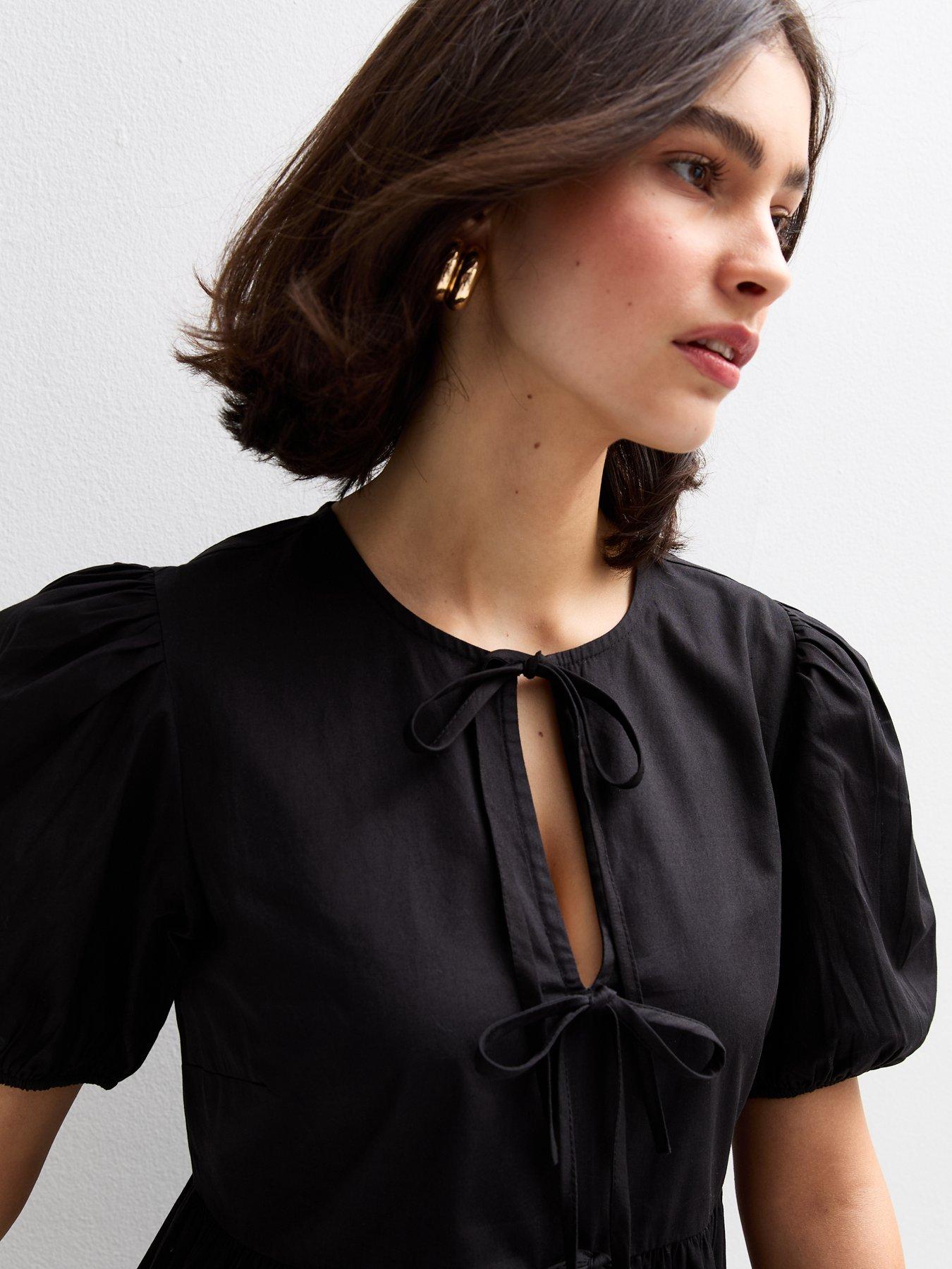  image of new-look-tie-front-bow-detail-mini-dress-black