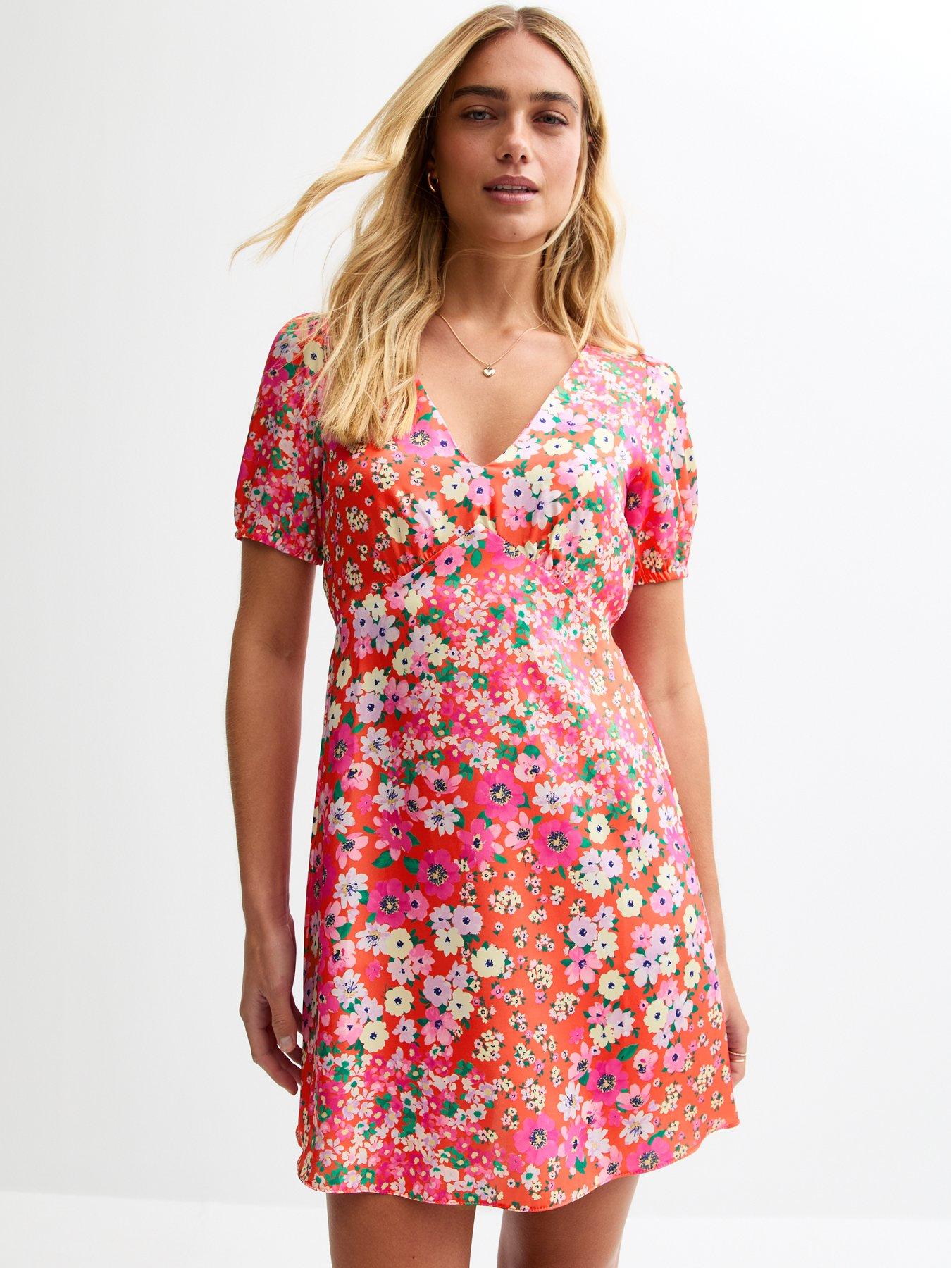 undefined Pink Floral Print Satin Mini Dress
