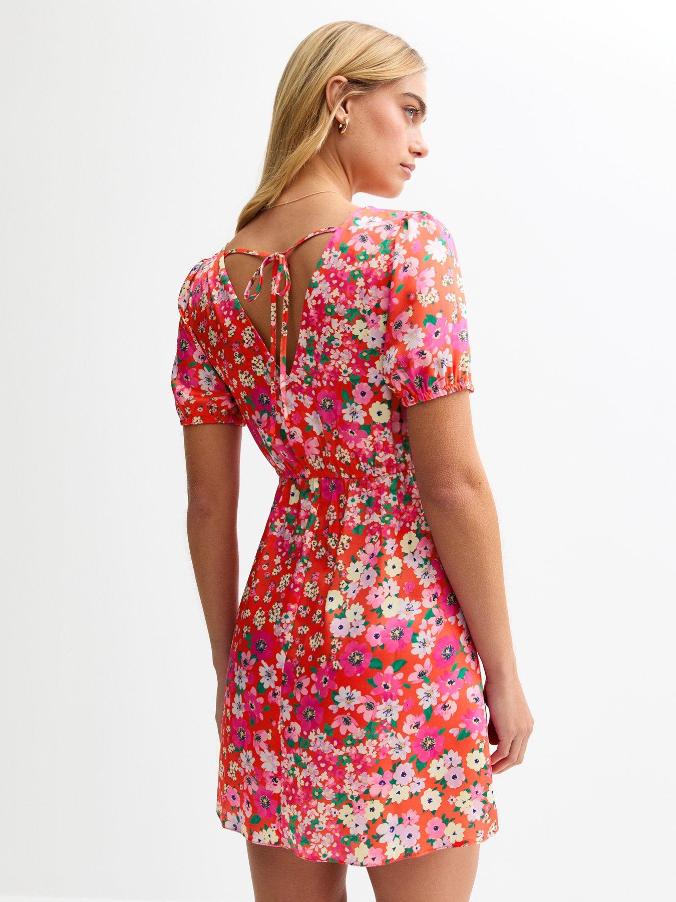  image of new-look-pink-floral-print-satin-mini-dress