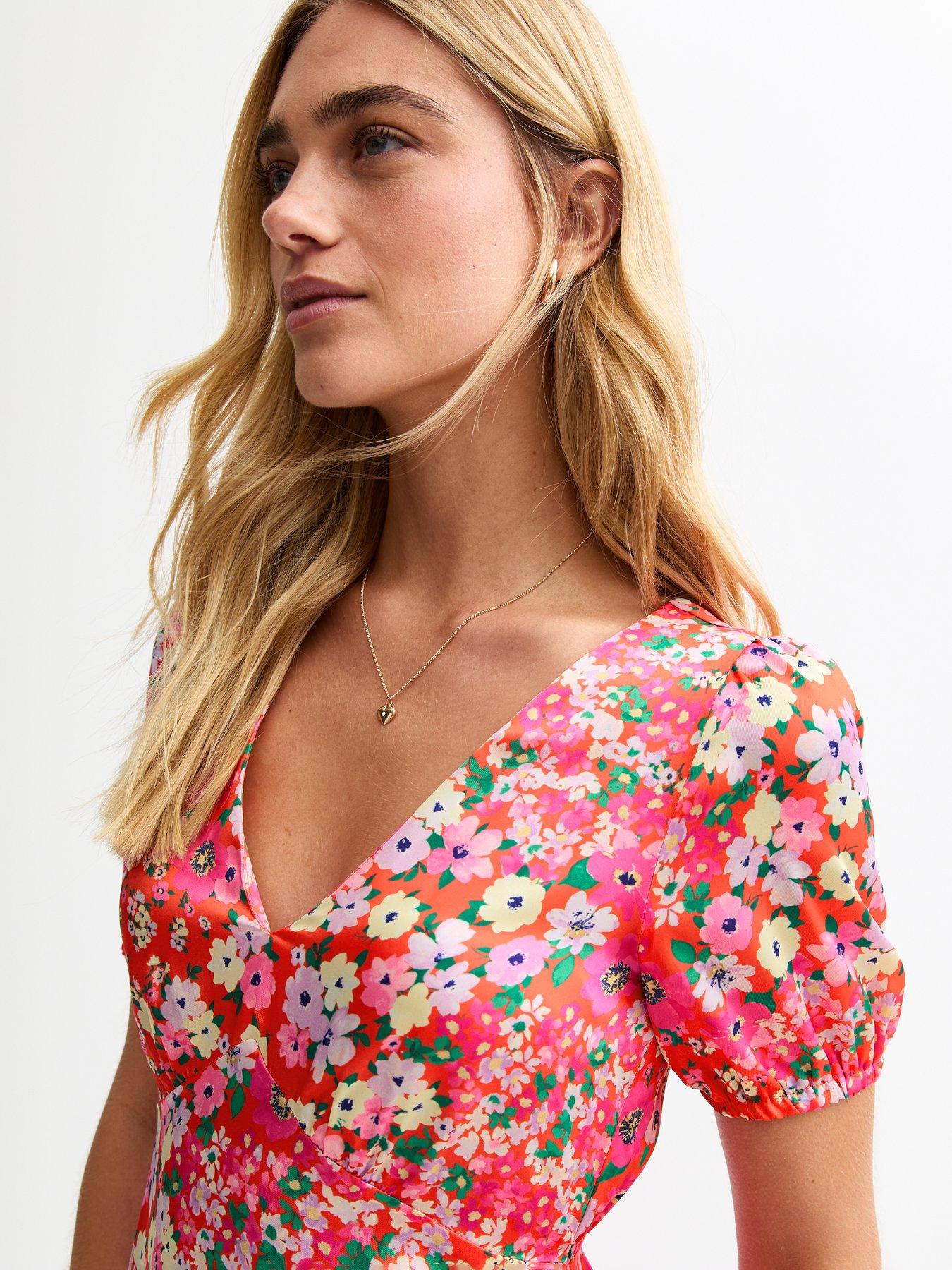  image of new-look-pink-floral-print-satin-mini-dress