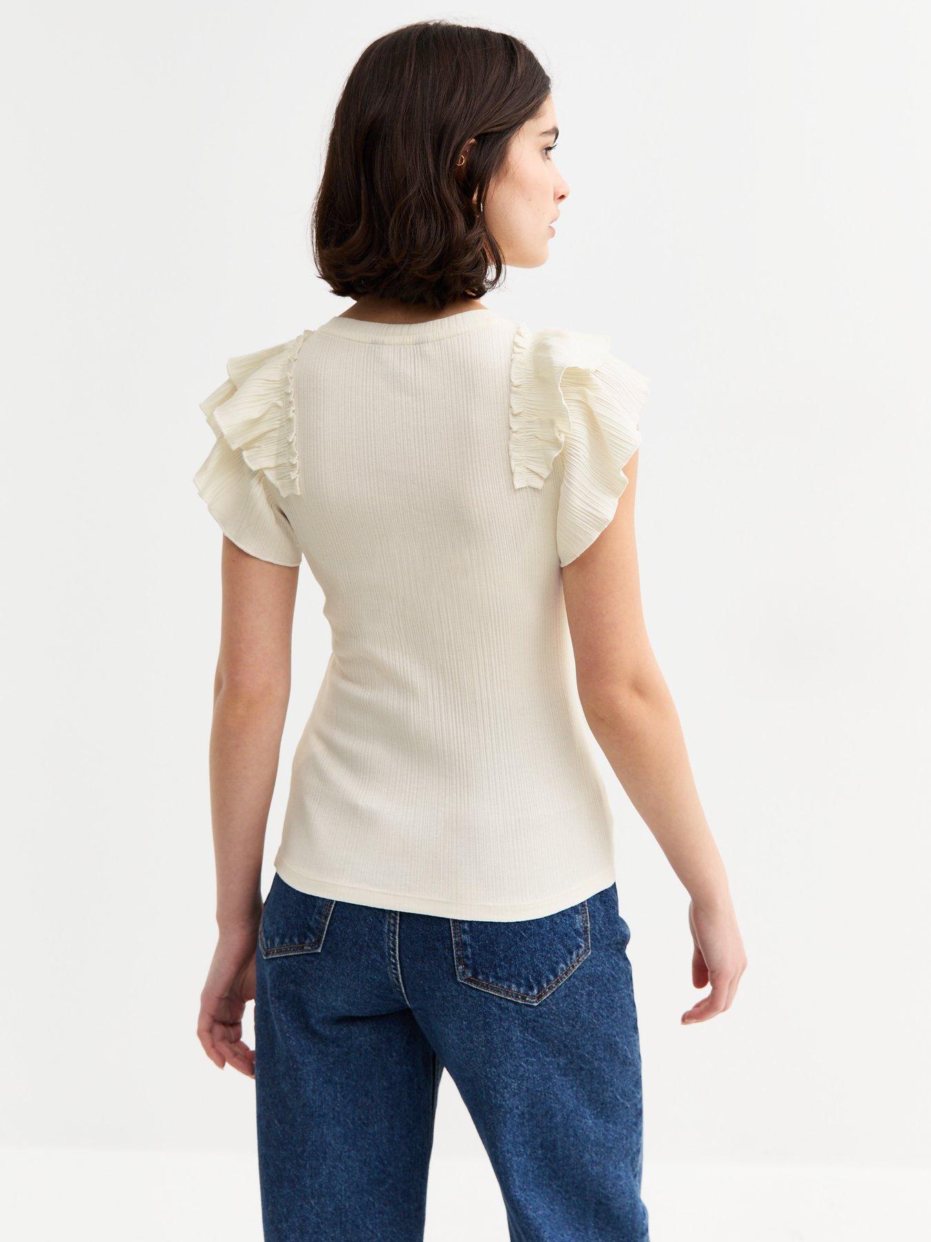  image of new-look-ruffle-trim-rib-jersey-vest-cream