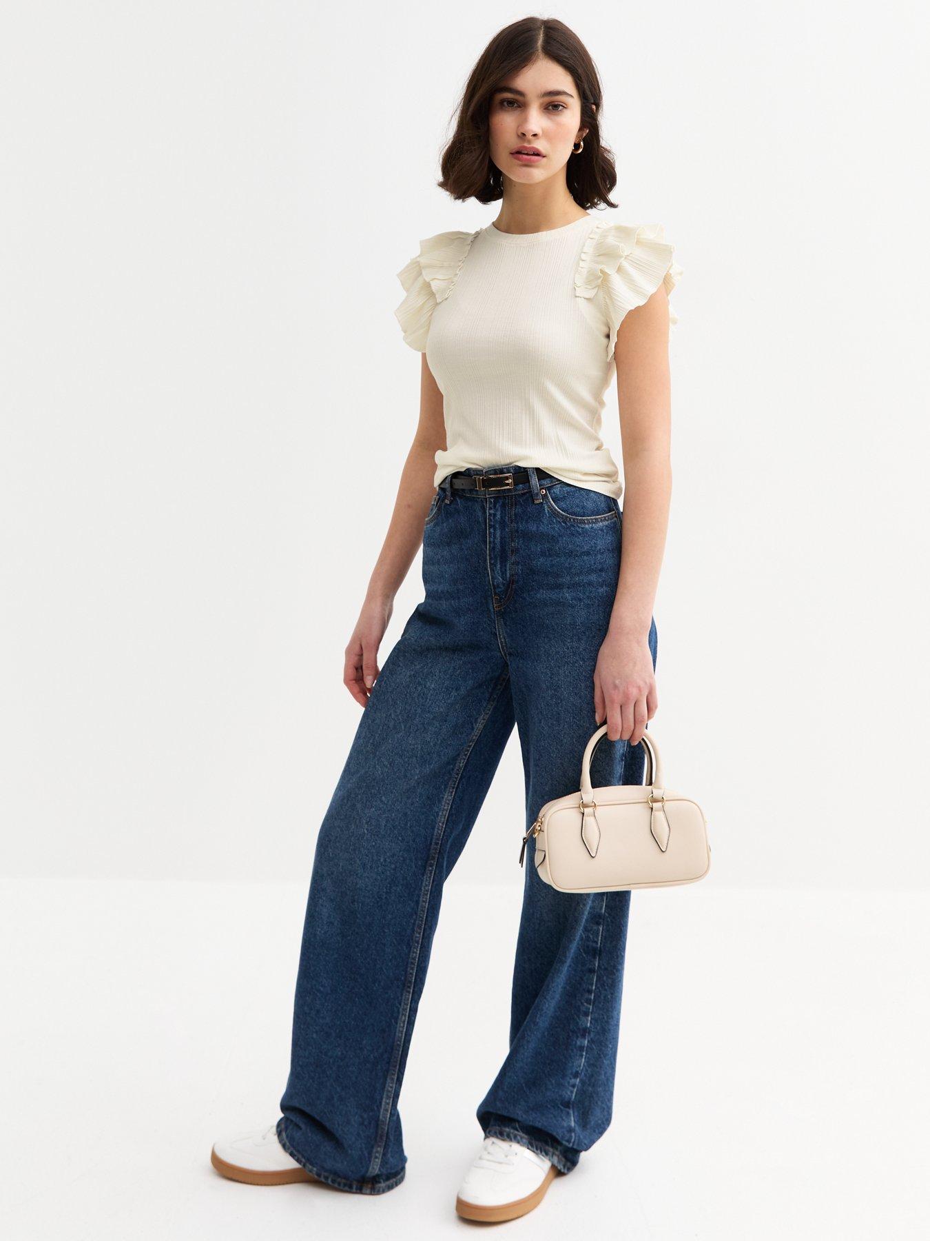  image of new-look-ruffle-trim-rib-jersey-vest-cream