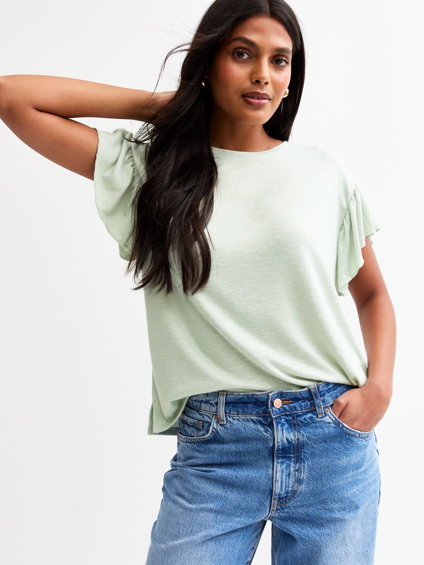 undefined Textured Frilly Trim Top - Light Green