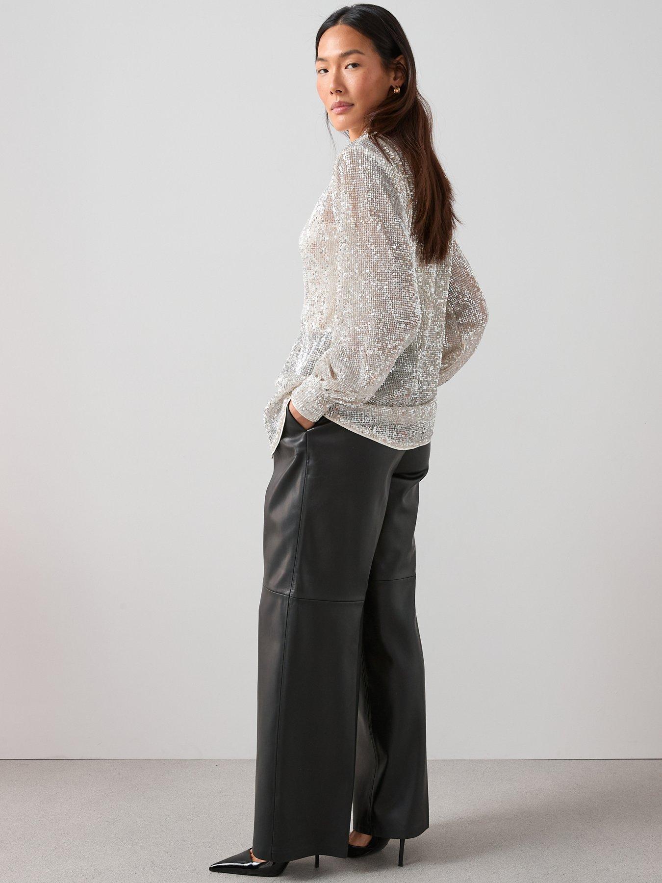  image of the-very-collection-sequin-longline-shirt-champagne