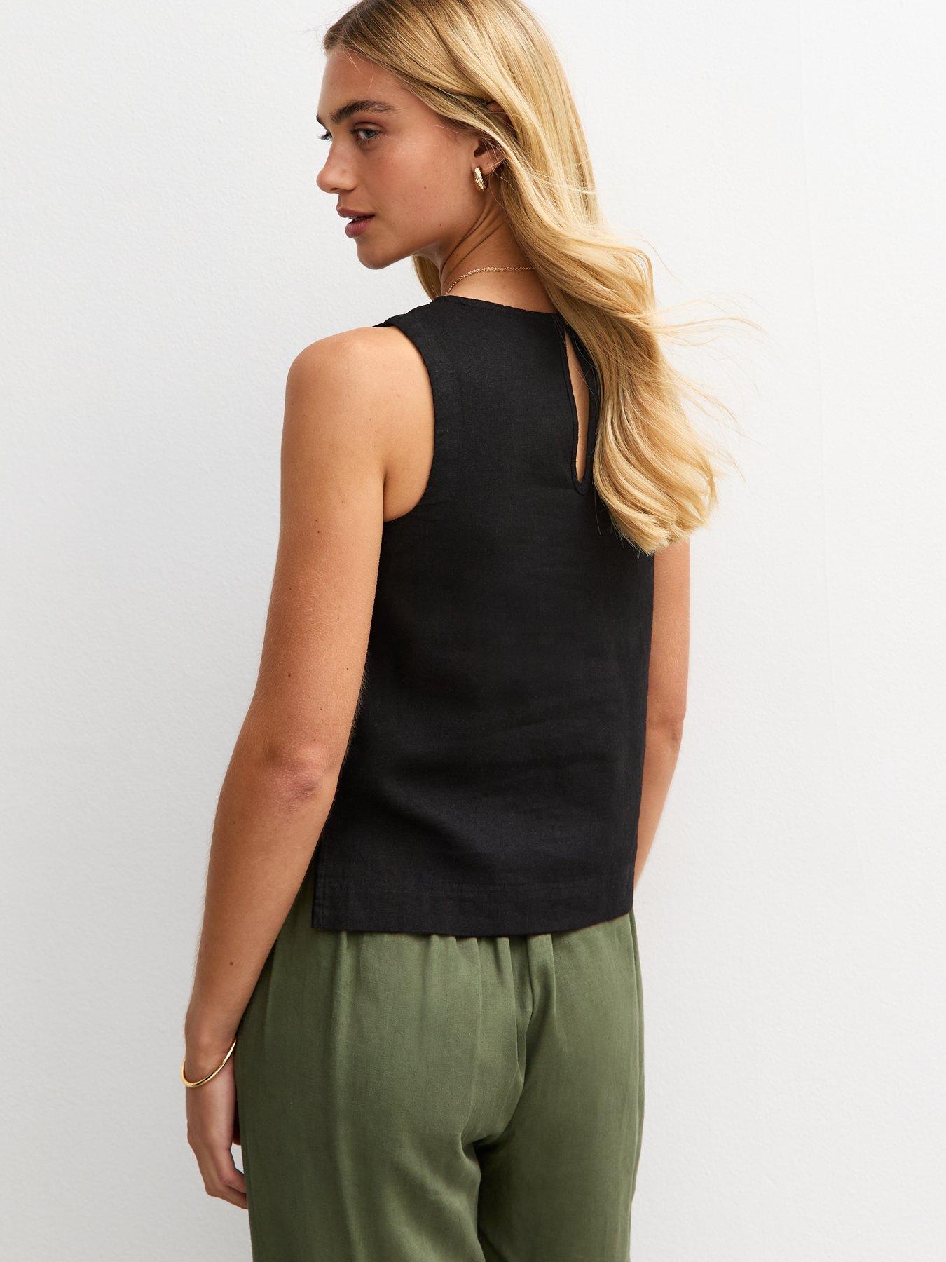  image of new-look-black-linen-look-sleeveless-top