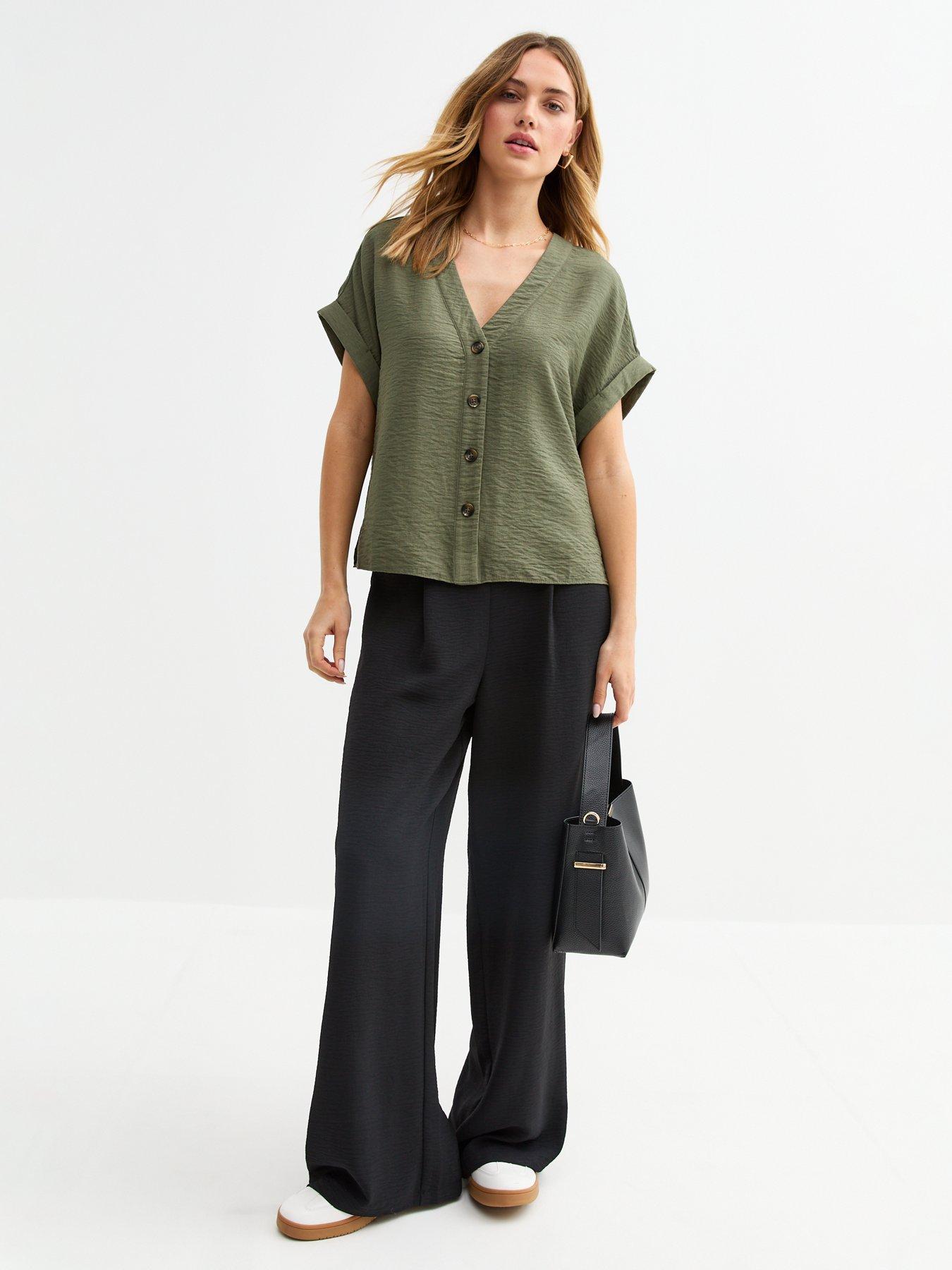  image of new-look-black-pleated-front-wide-leg-trousers