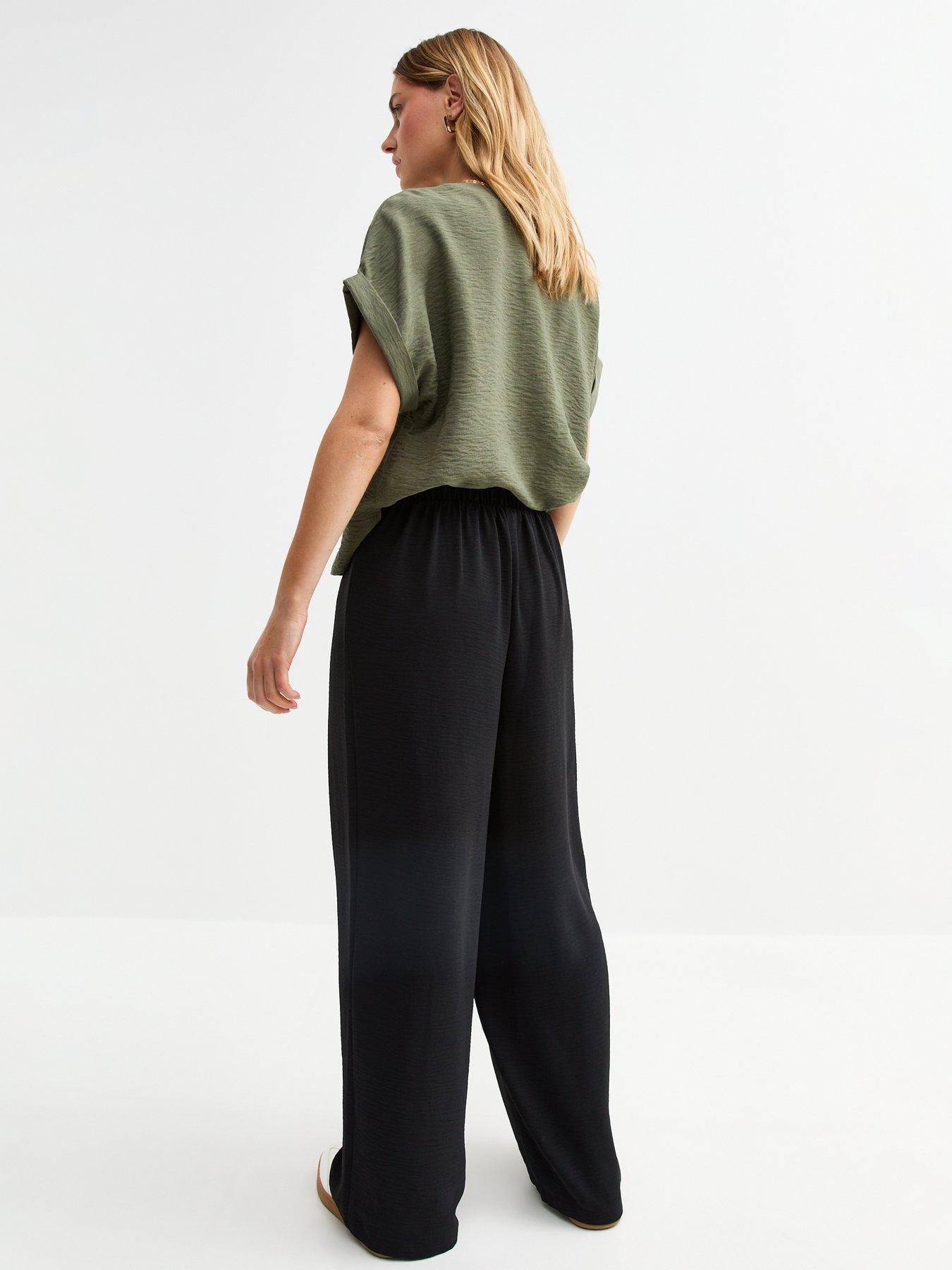  image of new-look-black-pleated-front-wide-leg-trousers
