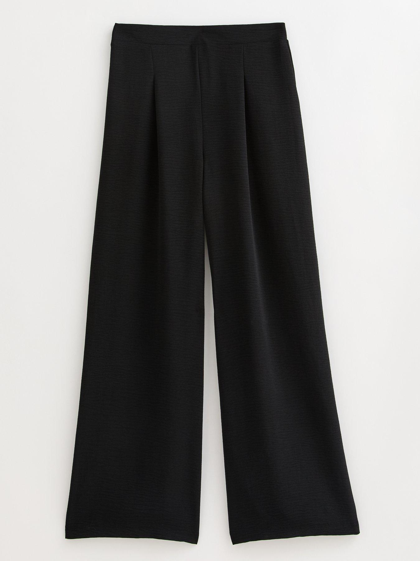  image of new-look-black-pleated-front-wide-leg-trousers