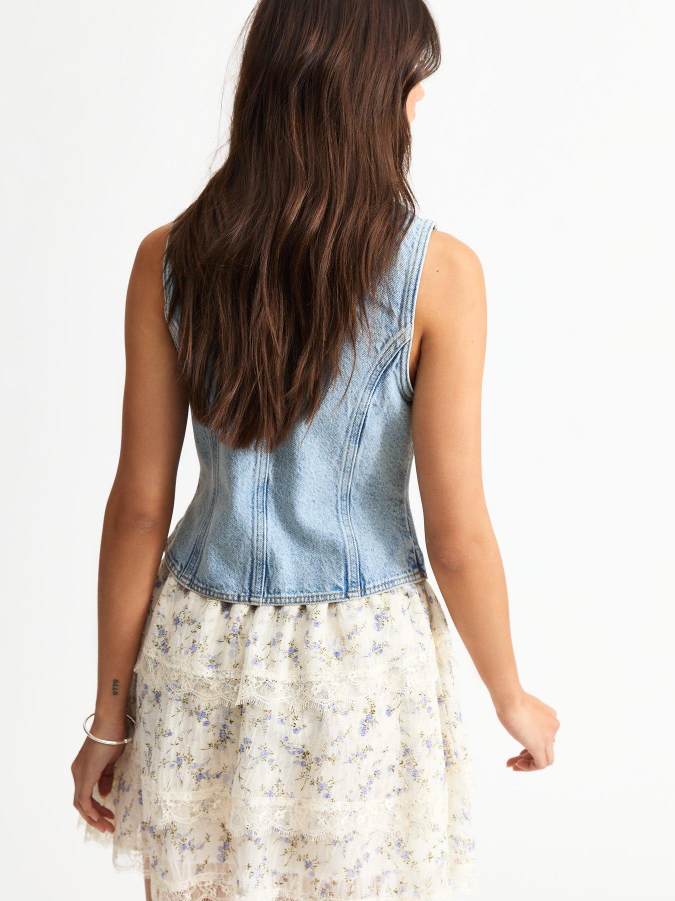  image of new-look-denim-buttoned-waistcoat-blue
