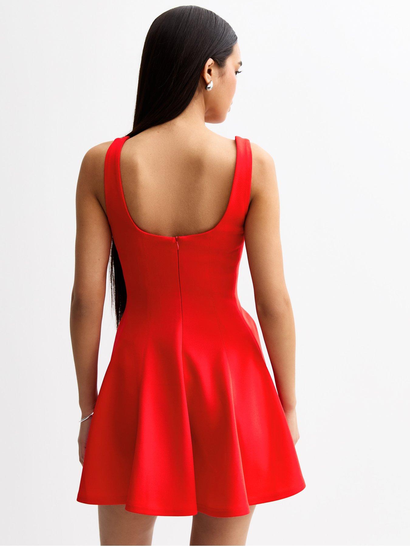 stillFront image of new-look-red-square-neck-flared-mini-dress