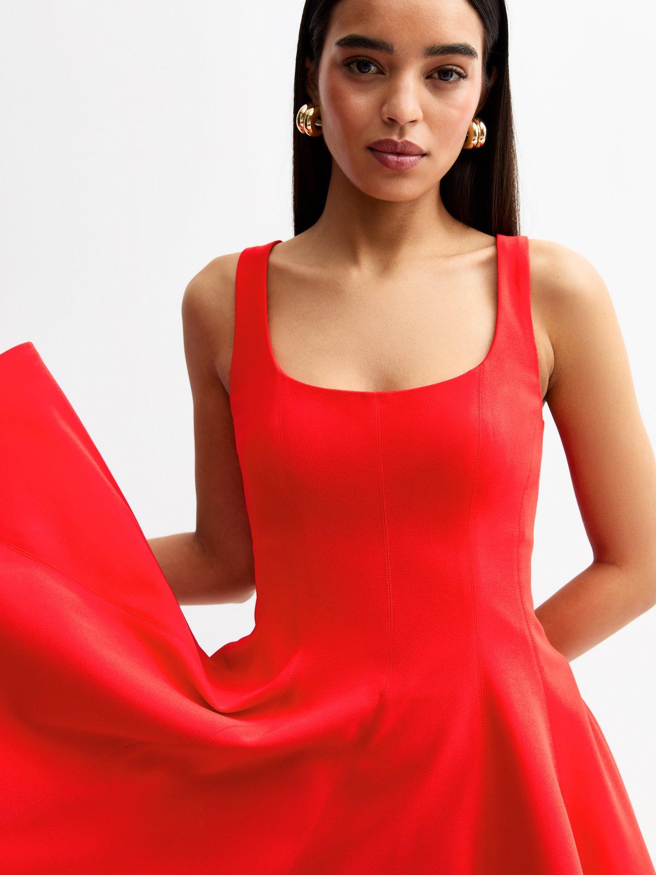  image of new-look-red-square-neck-flared-mini-dress