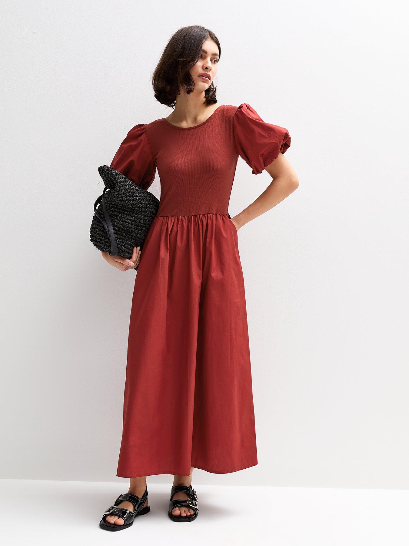 undefined Contrast Skirt Midi Dress - Dark Red
