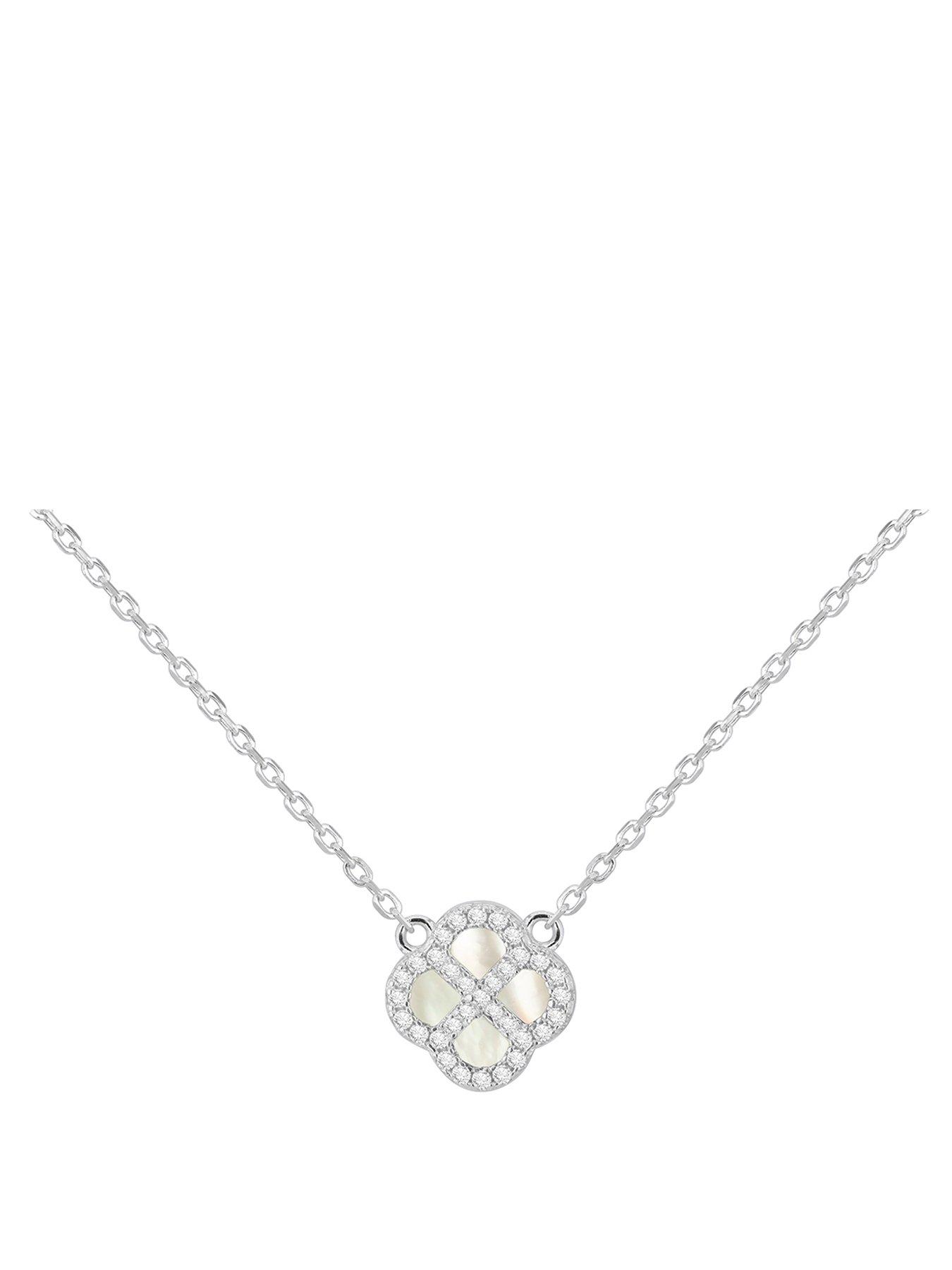 undefined Silver Rh Cz Petal Mop Necklace