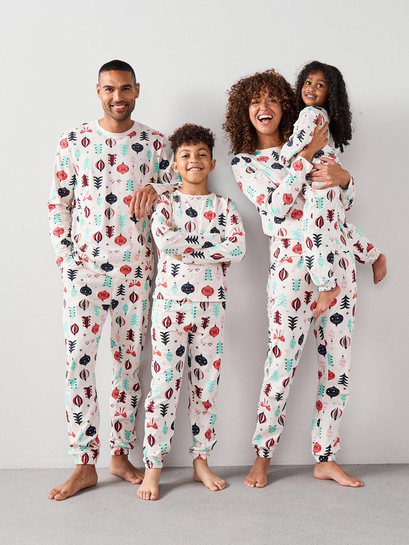undefined Womens Family Christmas Pyjamas Xmas Decoration Henley Top With Jogger Set - Multi